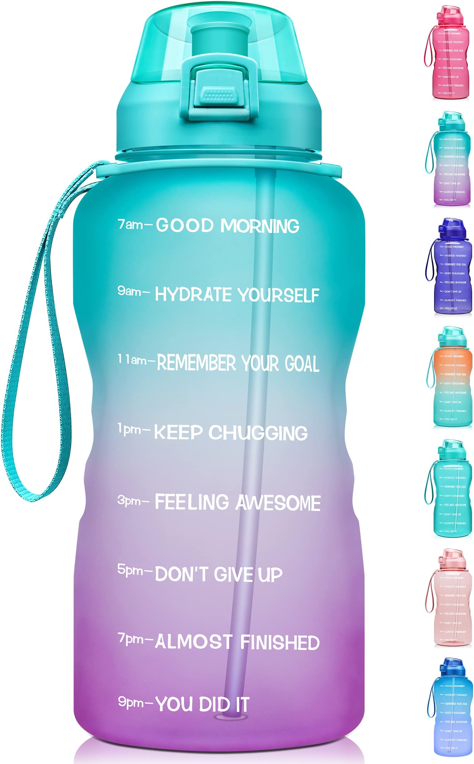 Fidus Large 1 Gallon/128oz Motivational Water Bottle with Time Marker & Straw,Leakproof Tritan BPA Free Water Jug,Ensure You Drink Enough Water Daily for Fitness,Gym and Outdoor Sports