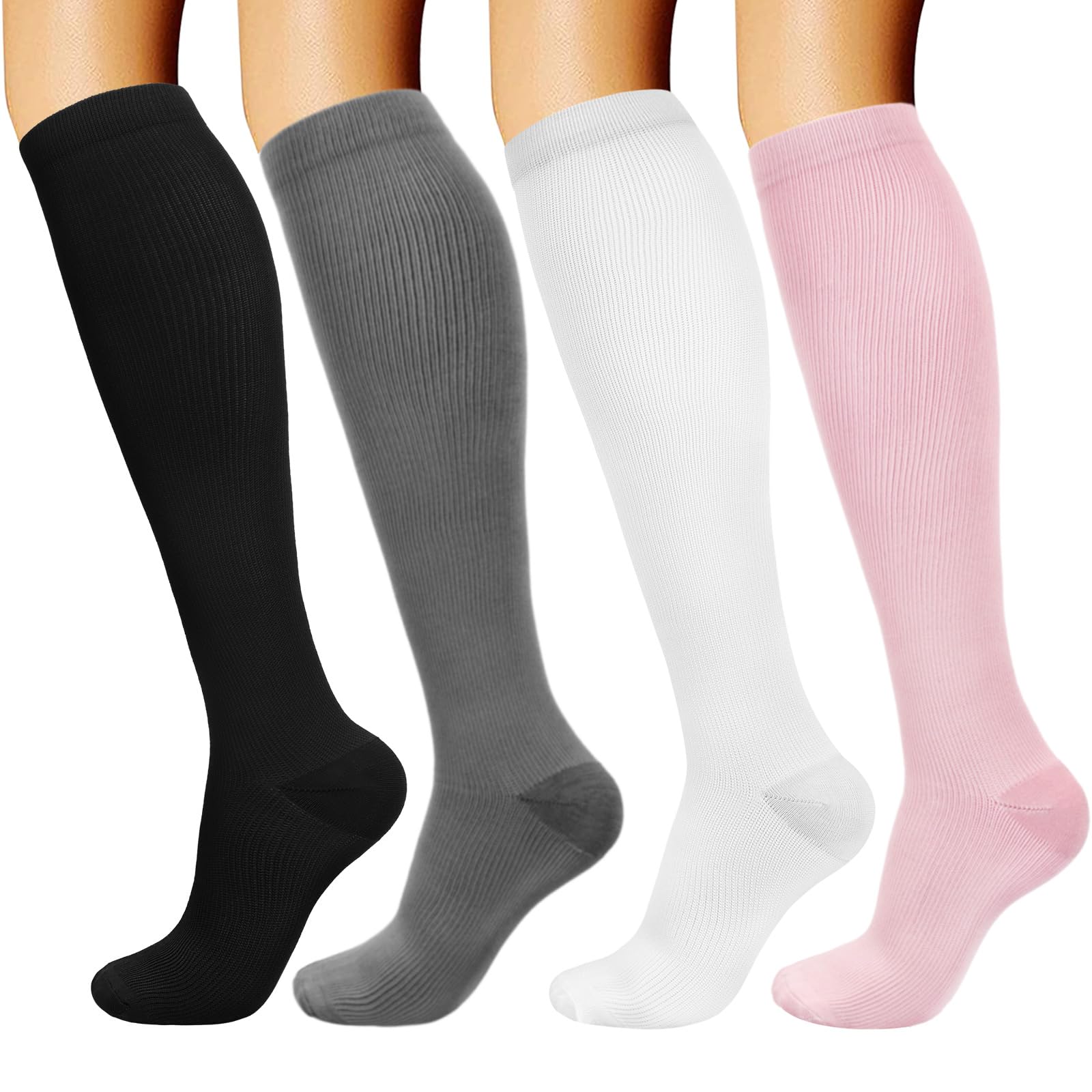 DRESHOW 4 Pares Calcetines de Compresión para Mujeres y Hombres Circulatorio Mejor Soporte para Atletismo, Running, Ciclismo, Viajar — view 8