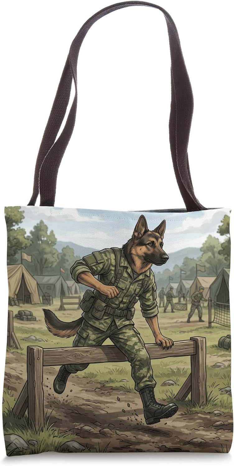 German Shepherd Soldier Obstacle Course Training Dog Tote Bag