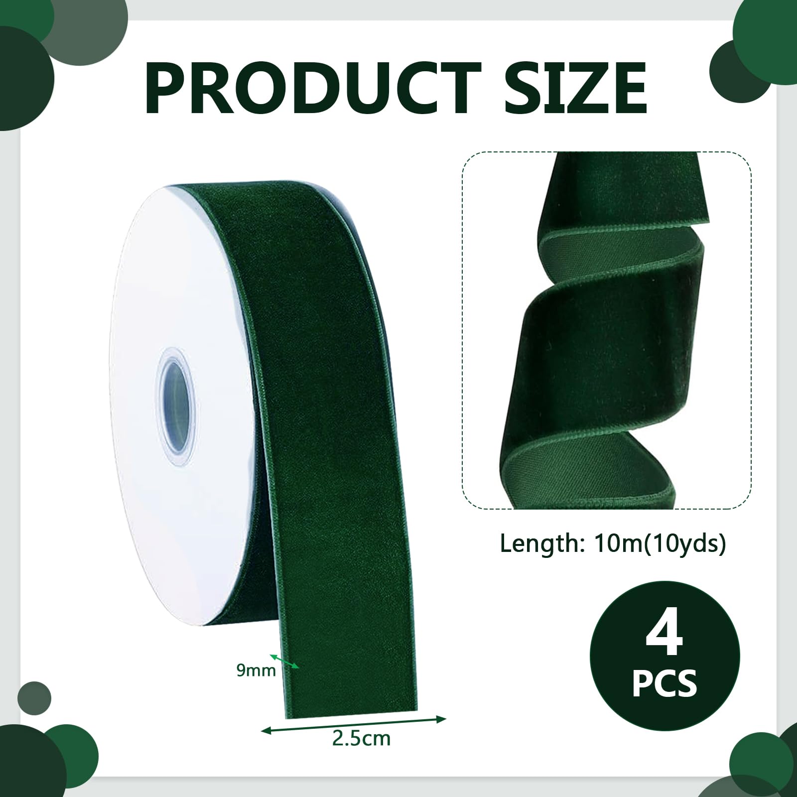 Dark Green Velvet Ribbon, 25mm×36m Soft Luxurious Green Velvet Ribbon for Gift DIY Crafting, Valentine, Bouquets, Cake - Image 2
