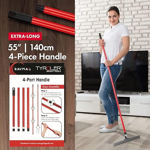 Miniatura 6 de RAVMAG - Escobilla de silicona para piso - Ligera con hoja de 17 pulgadas y mango de 55 pulgadas de largo de 4 piezas con junta ajustable para