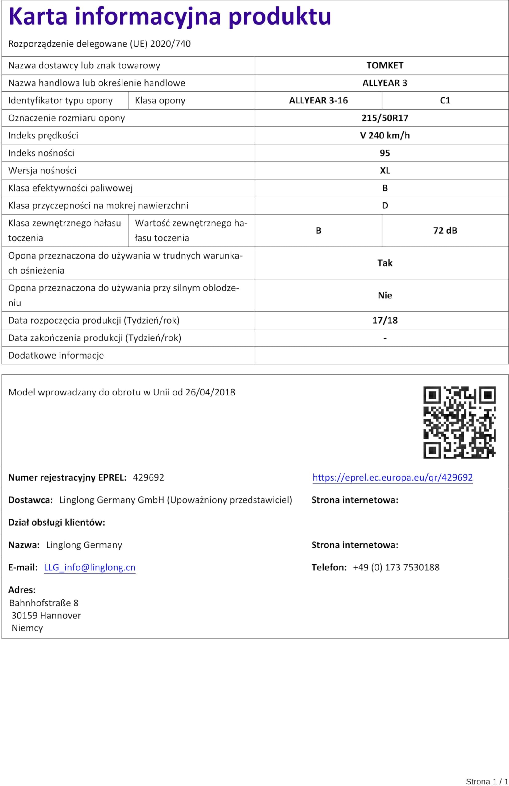 TOMKET ALLYEAR 3 XL 215/50/r17 95 V