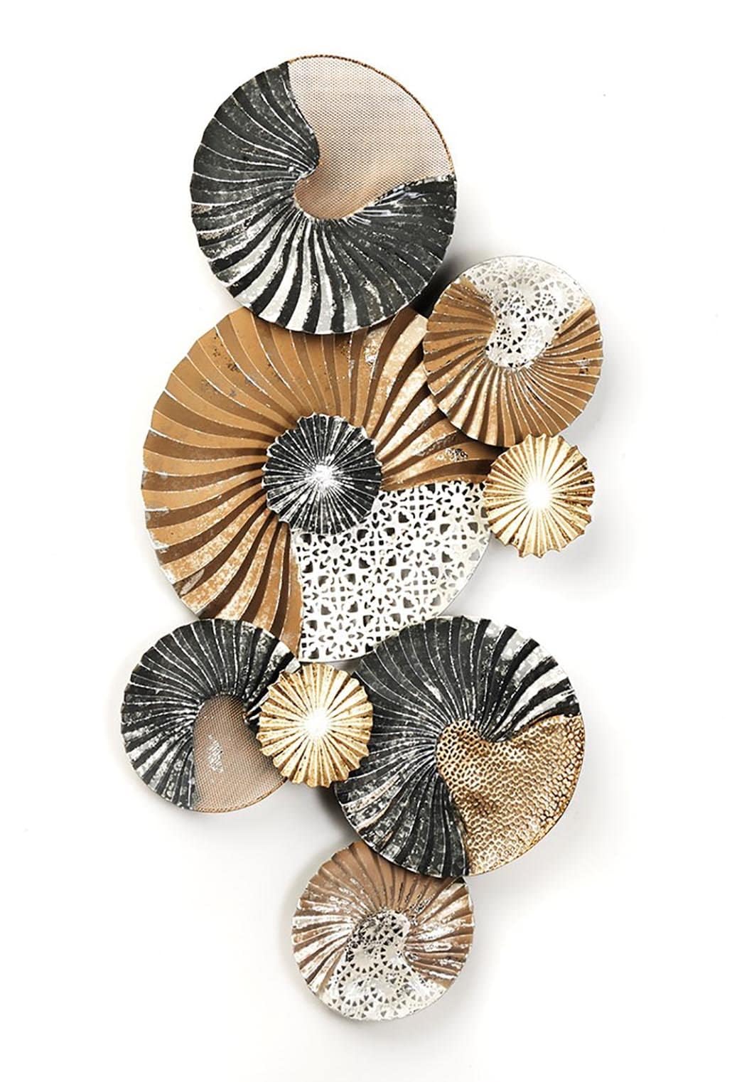Kobolo Wandbild 3D-Bild Wanddeko Metall SHELL gold 90x48x5 cm Anthrazit