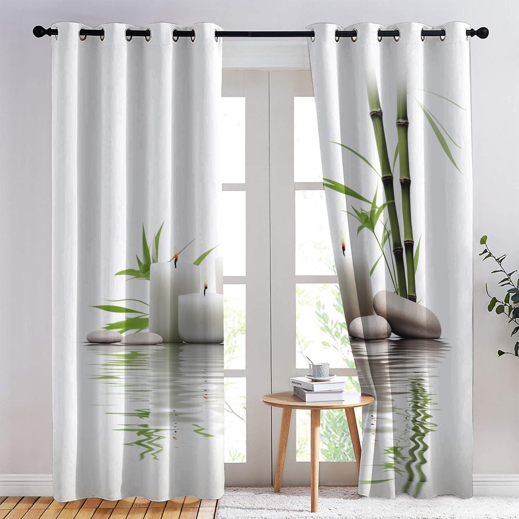 Rideau Zen - Rideau Occultant Thermiques Jardin Zen Spa Méditation Japonaise, Lot de 2 Rideaux à Oeillets pour Decoration Chambre Salon, Draperies Intérieurs Fenetre, 140x240 cm (LxH)
