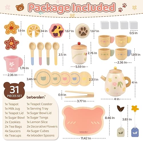 Miniatura 2 de Juego de fiesta de té para niños pequeños de 3 a 5 años, regalo de cumpleaños, juego de simulación, comida de picnic de madera, juguetes al aire