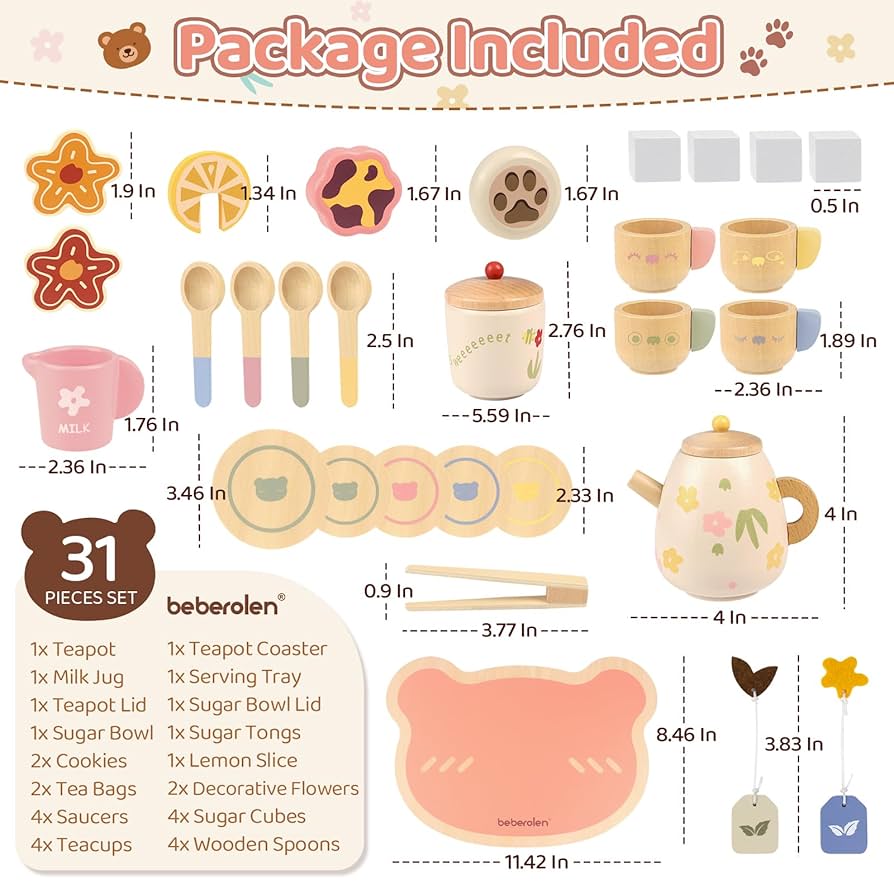 Tea Set Lawcephun Wooden Tea Party Set For Little Girls, 30pcs Princess Toy For Pretend Play, Montessori Toys For Toddlers Age 3-6, Birthday Gifts For Girls & Boys Tea Sets For Toddlers