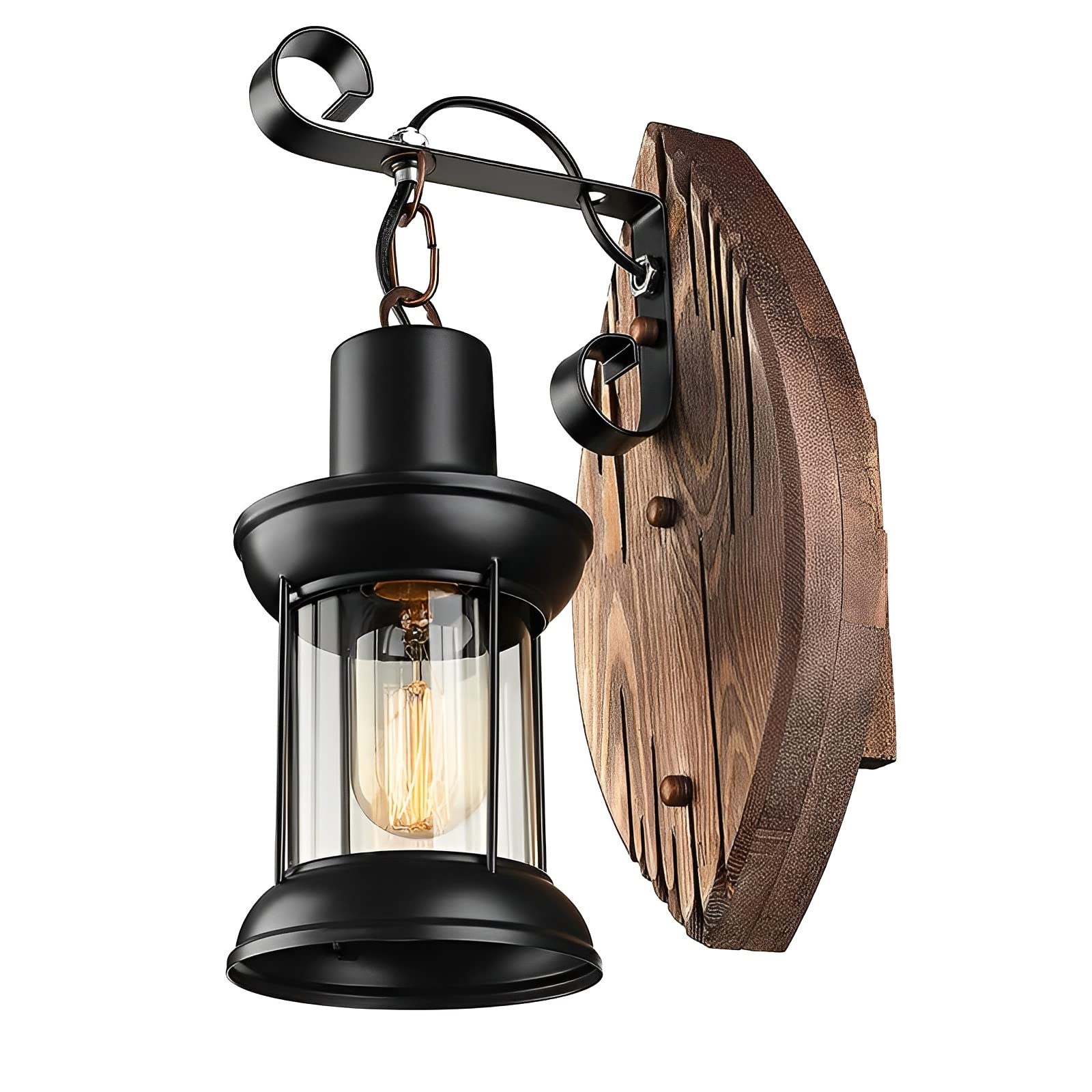 MESOVFCA Rustic Industrial Wall Sconce, Vintage Light Fixtures Wood Metal Farmhouse Indoor Black Wall Sconce Fixture for Dining Room, Hallway, Hotel, Bar, Porch Corridor Decorate