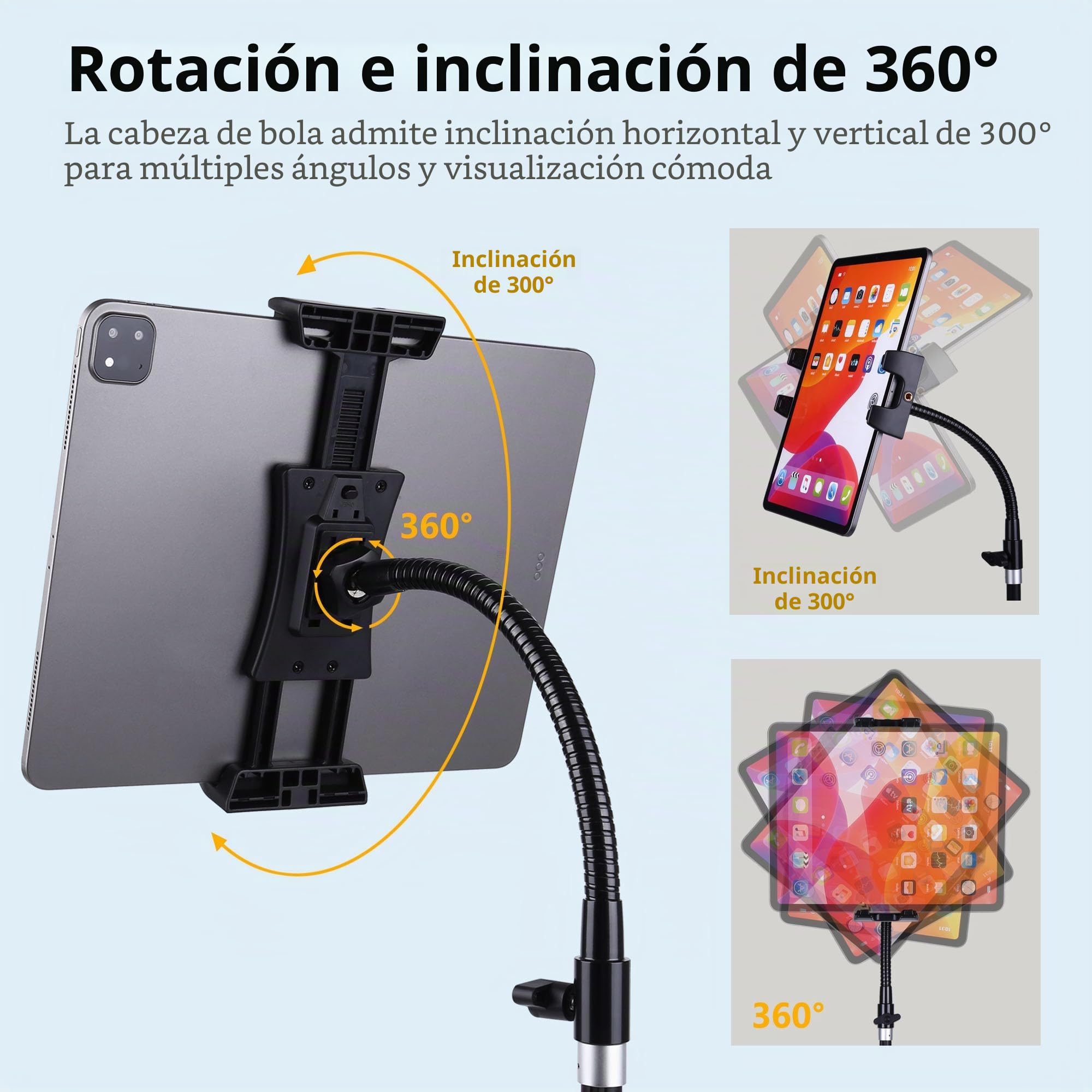 Trípode para iPad y teléfono de 73 pulgadas, cuello de cisne, soporte de suelo con control remoto para tabletas de 3.5 a 15 pulgadas, iPhone, iPad Pro Air Mini 12.9 11 10.5, Galaxy Tab S9