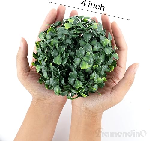 Miniatura 6 de Framendino, Paquete de 6 bolas artificiales de boj de 4 pulgadas para plantas decorativas de imitación verde para colgar para decoración del hogar