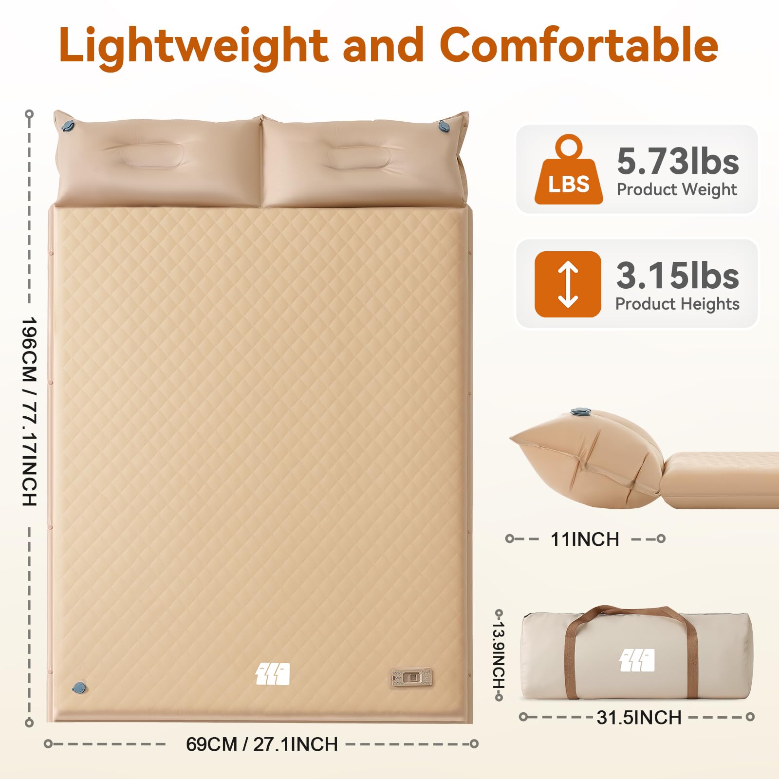 TANSTRIDER Self Inflating Sleeping Pad with Pump, 3.14