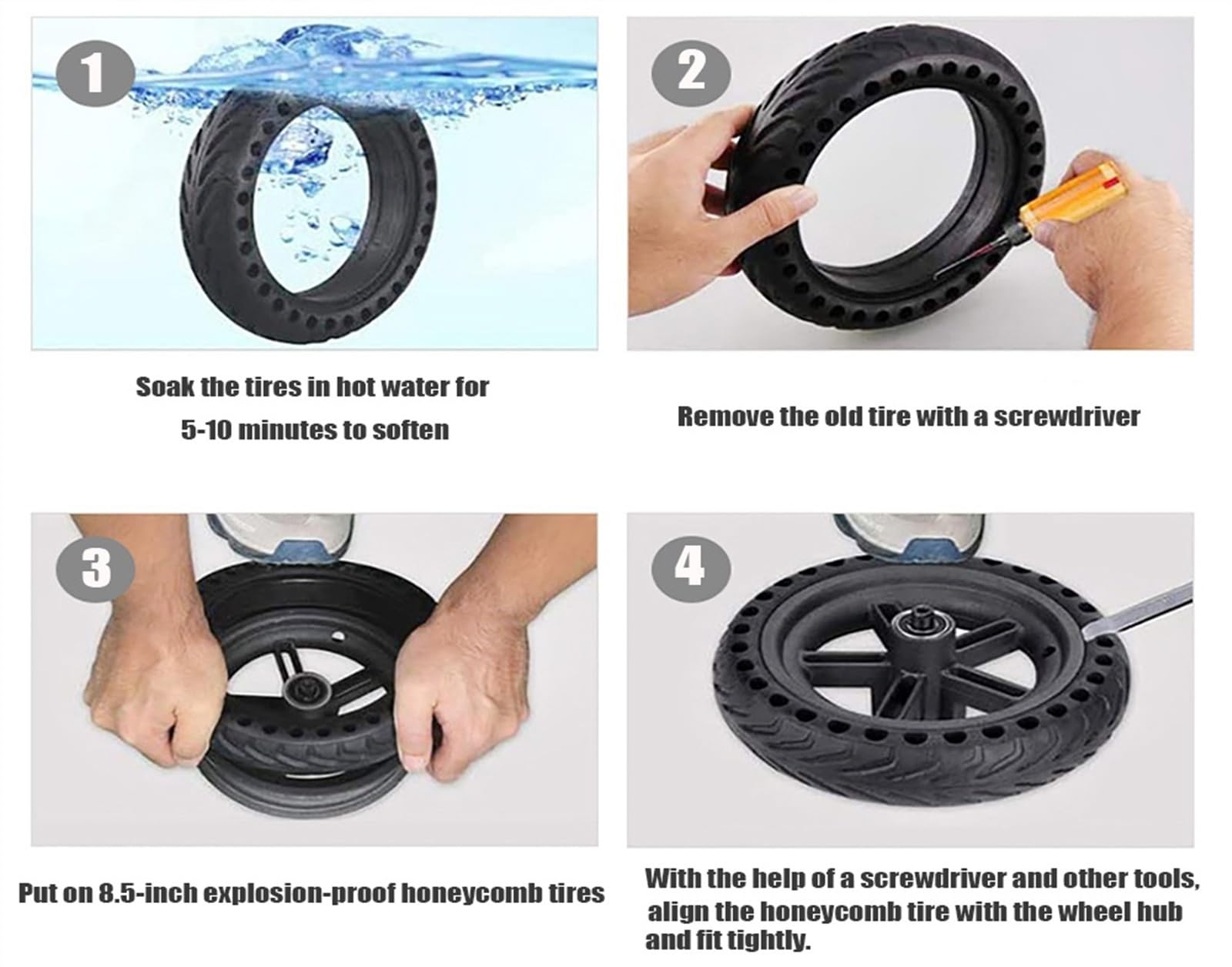 Recambio Rueda Patinete EléCtrico Neumático Uso apto para patinete eléctrico, duradero, 8 1/2x2, interior, delantero y trasero, neumático sólido de Color, goma(Black 1PCS)