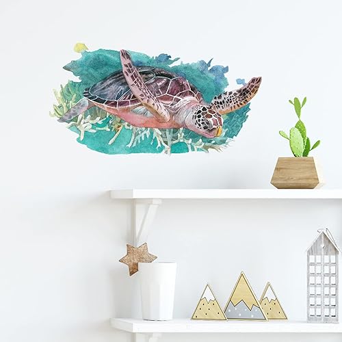 Miniatura 3 de Calcomanía de pared de tortuga marina para cuarto de bebé, animales marinos para baño, extraíble, despegar y pegar, impermeable, decoración de pared