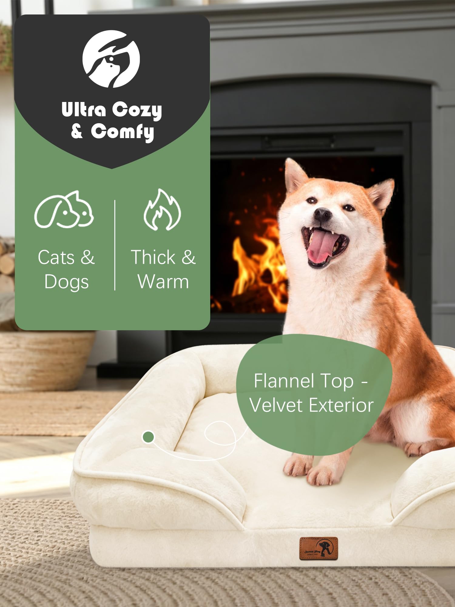 Spotted Play Orthopedic Dog Bed with Sides - Sofa Beds for Medium Dogs, Supportive Foam Pet Couch Bed with Washable Removable Cover, Waterproof Lining and Non-Slip Bottom, Ivory - M view 2