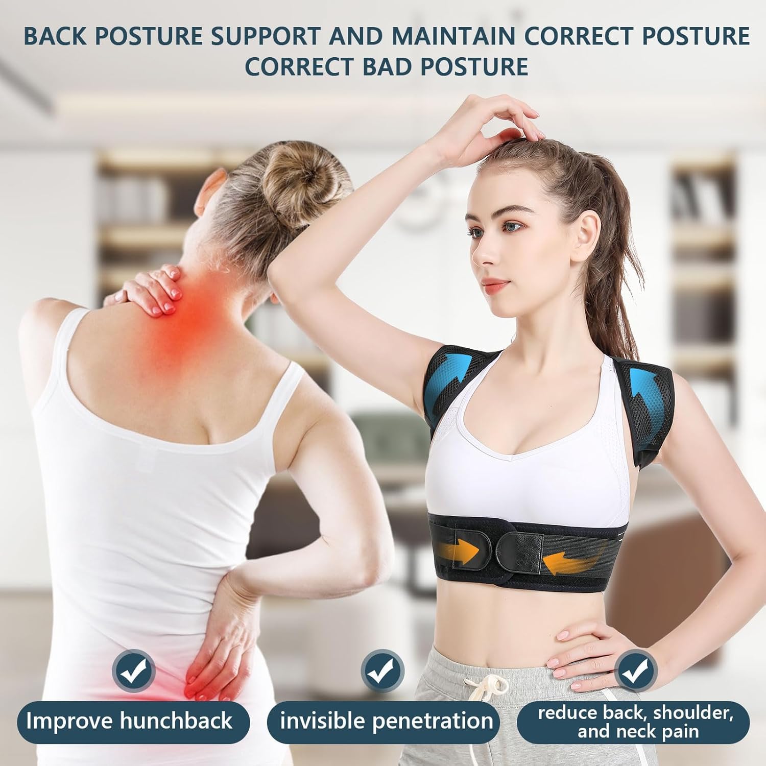 Corrector de postura para la espalda, para hombres y mujeres, ajustable, alivio del dolor de espalda superior e inferior, escoliosis