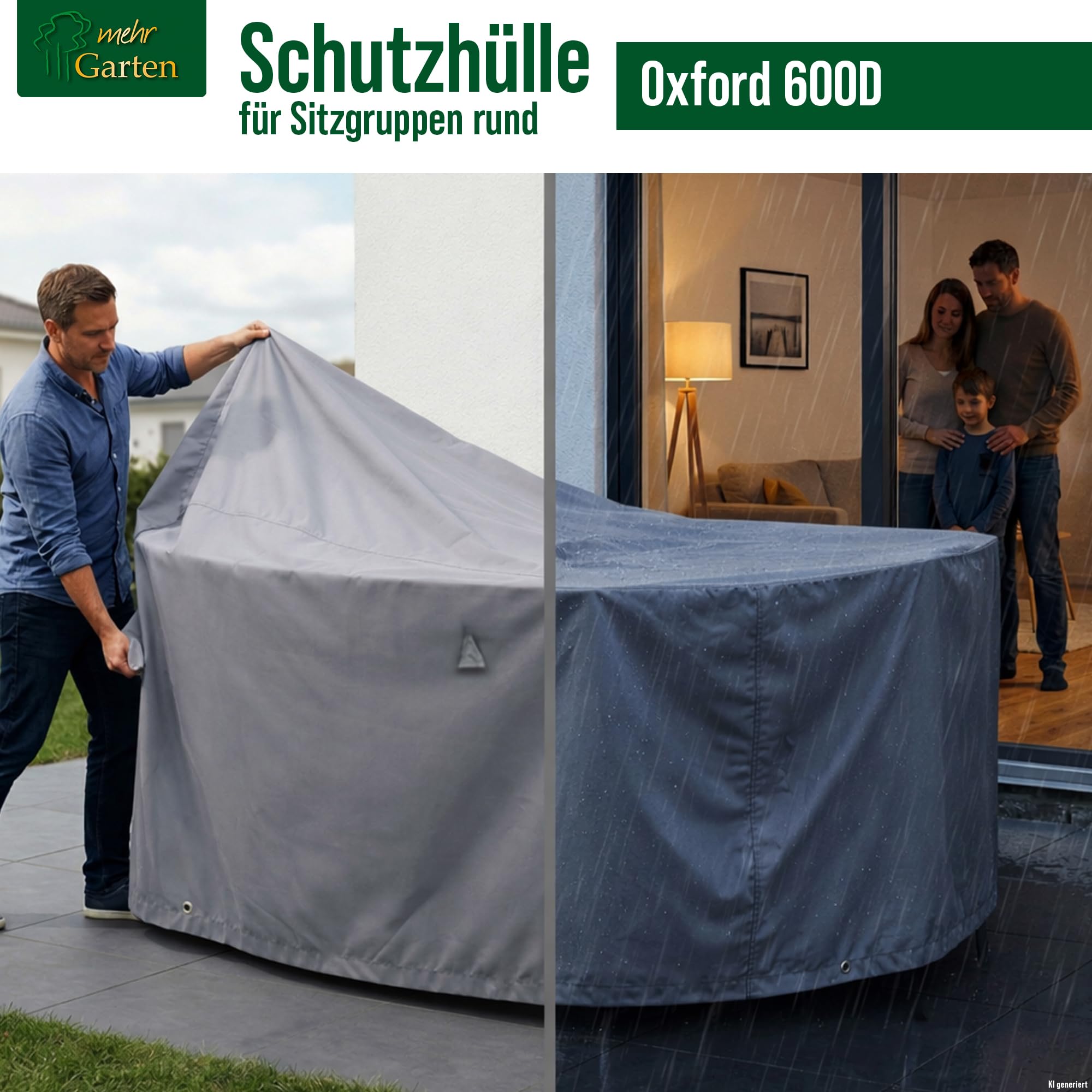 Abdeckung Gartenmöbel Sitzgruppe rund, Ø200x94 cm, 600D Oxford | wasserdicht, UV-beständig, reißfest und winterfest - robuste Schutzhülle für Gartentisch und Gartenstühle mit Kordelzug