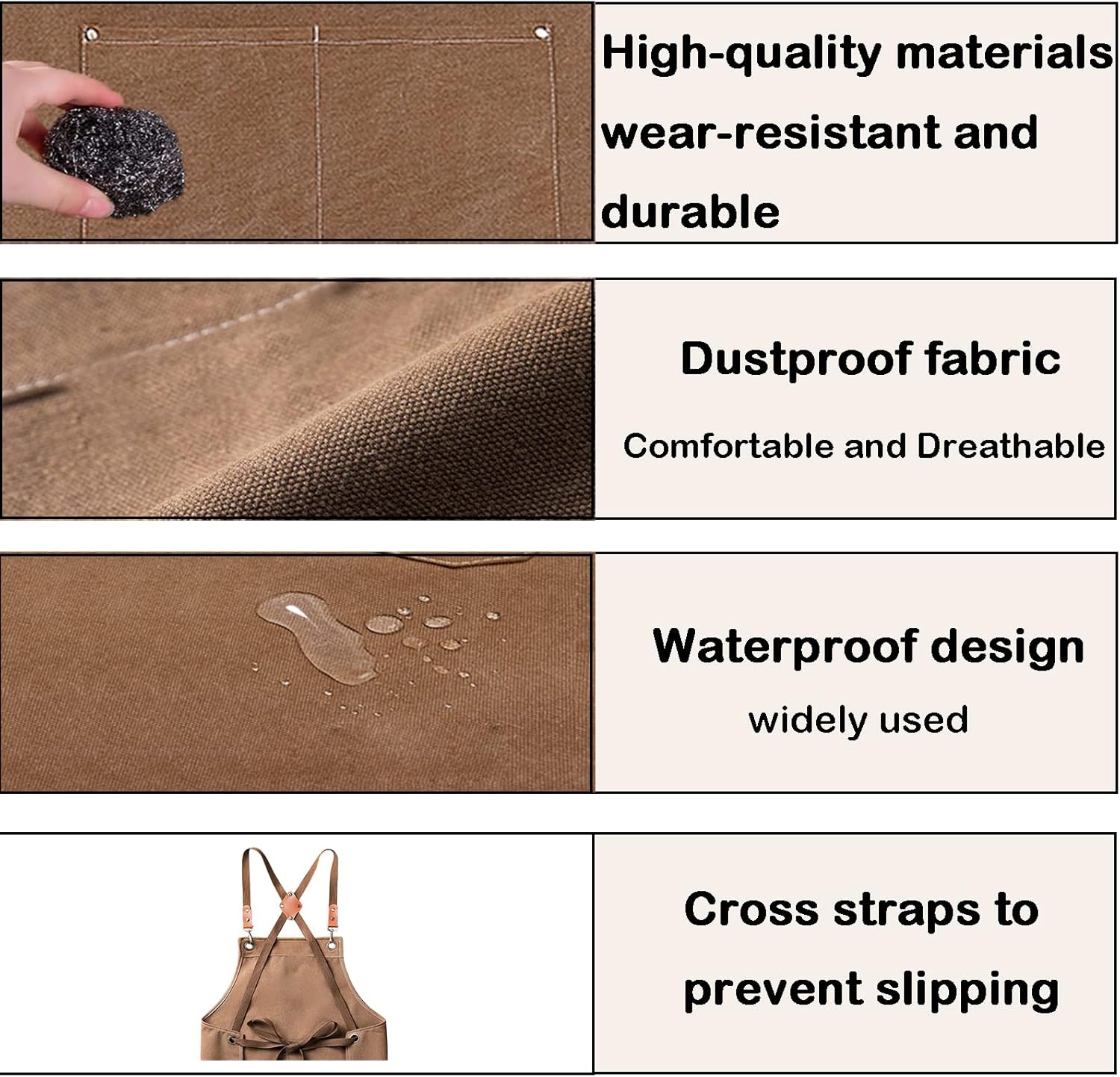 Chef Apron for Kitchen Cooking, Waterproof Adjustable Crossback Apron with Large Pockets for Women and Men - Image 6