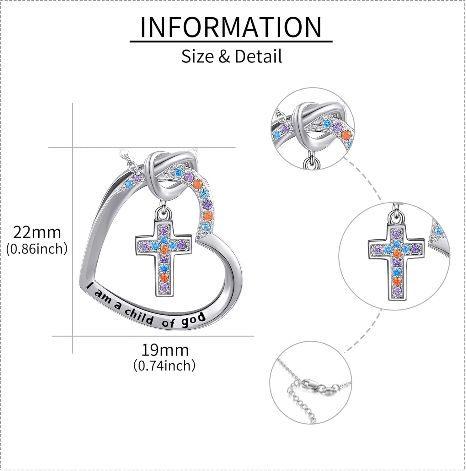 I Am a Child of God Cross Baptism Gifts Necklace 925 Sterling Silver Cross Pendant Necklace First Communion Gifts for Women Jewelry - Image 5