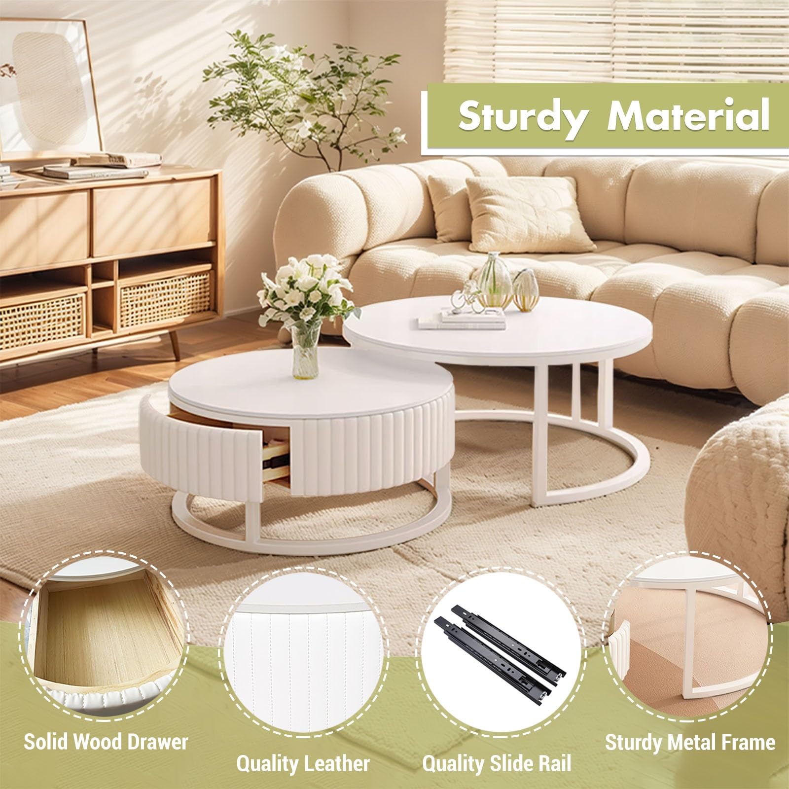 Marmor Couchtisch Rund Weiss Mit Stauraum Runder Couchtisch Weiß 2er Set 50+70cm Wohnzimmertisch Modern Mit Holz Schublade Satztische Fürs Wohnzimmer Tisch Ausziehbar Couchtische