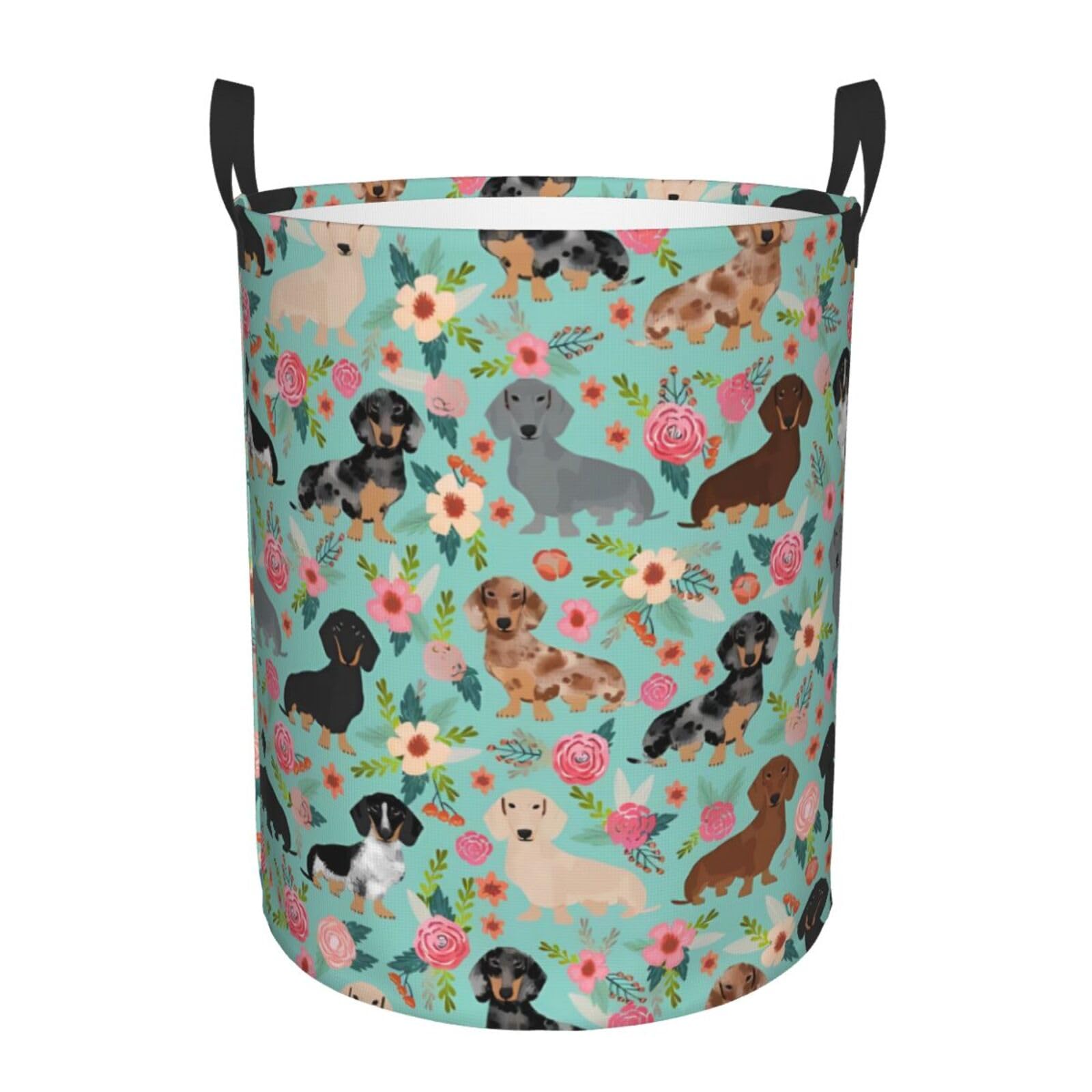 M Collapsible dachshund Print Circular Hamper Round