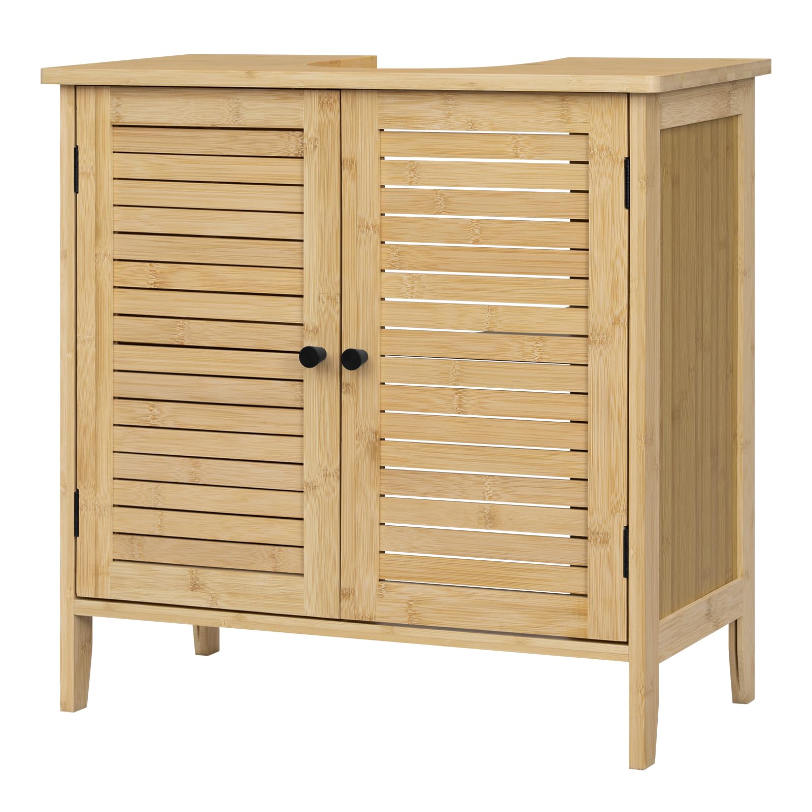 EUGAD Meuble sous Lavabo Salle de Bain en Bambou, Meuble sous Vasque, avec Découpe pour Siphon 20x23 cm, Portes à Lames et Étagère Réglable, 60x30x60 cm