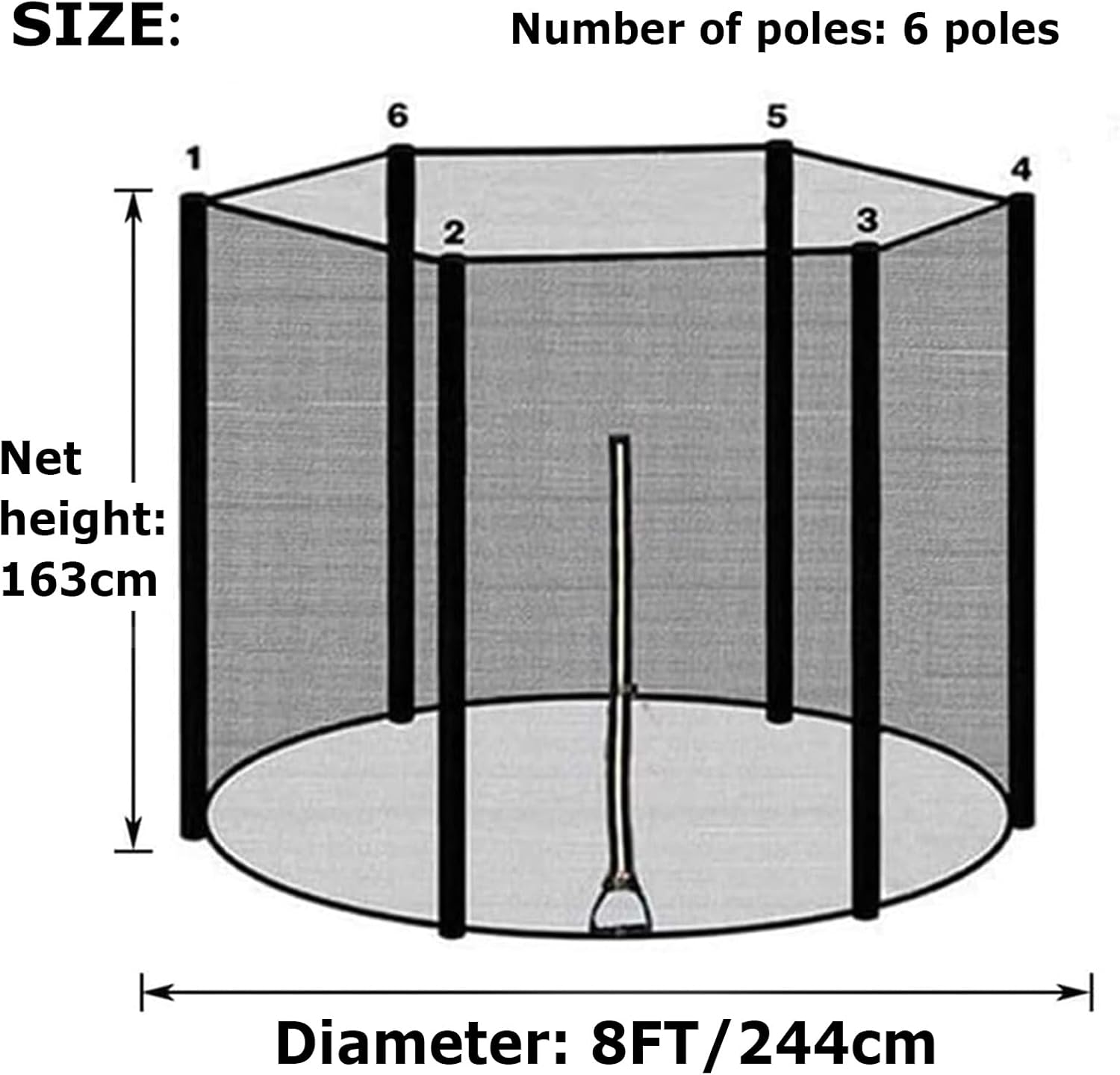 Round Trampoline Replacement Net Weather Resistant Trampoline Safety Net Protection Enclosure with Zippered Entrance