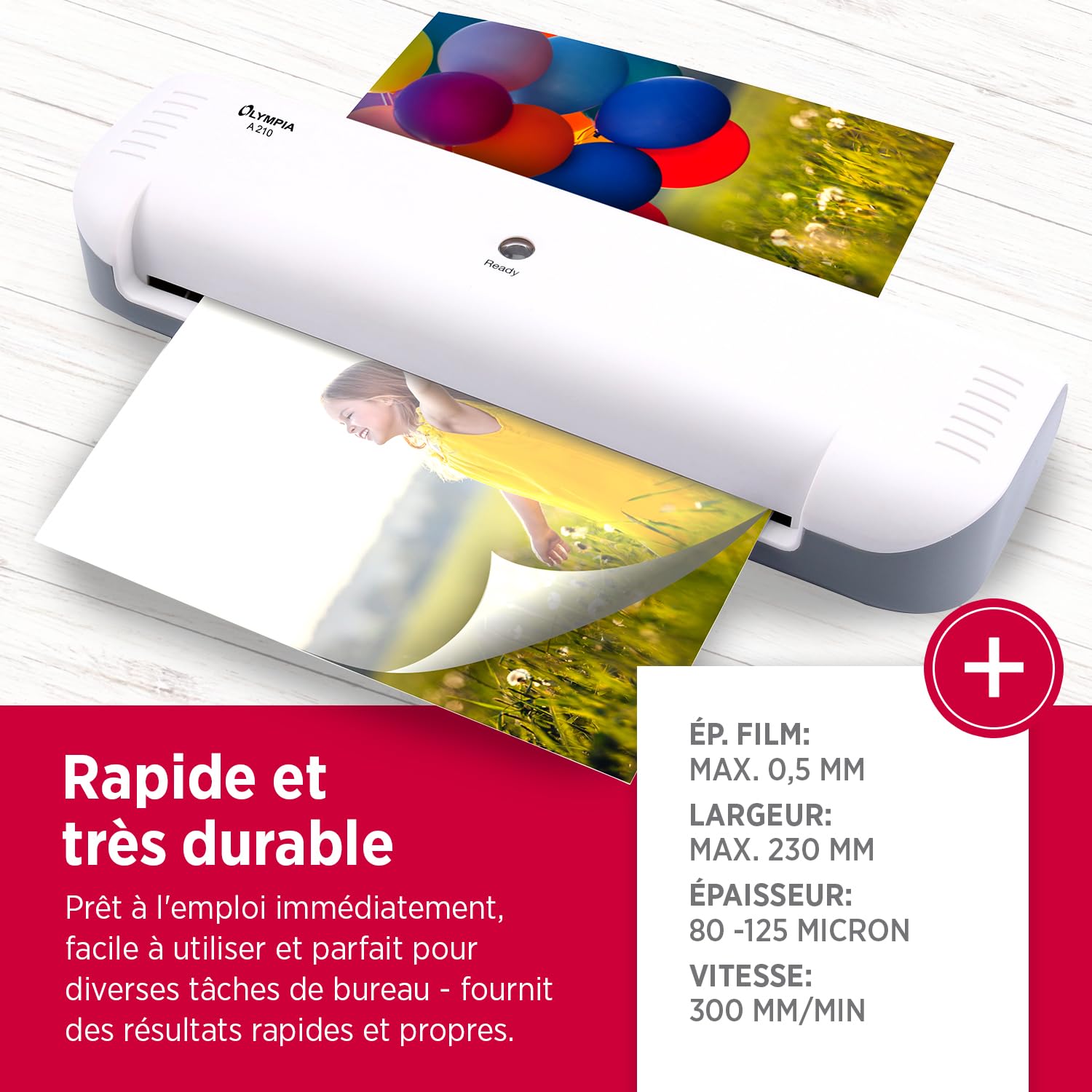 Olympia Plastifieuse A210 4 en 1 A4 | Plastifieuse, coupe-papier et arrondisseur d'angle pour bureau école maison