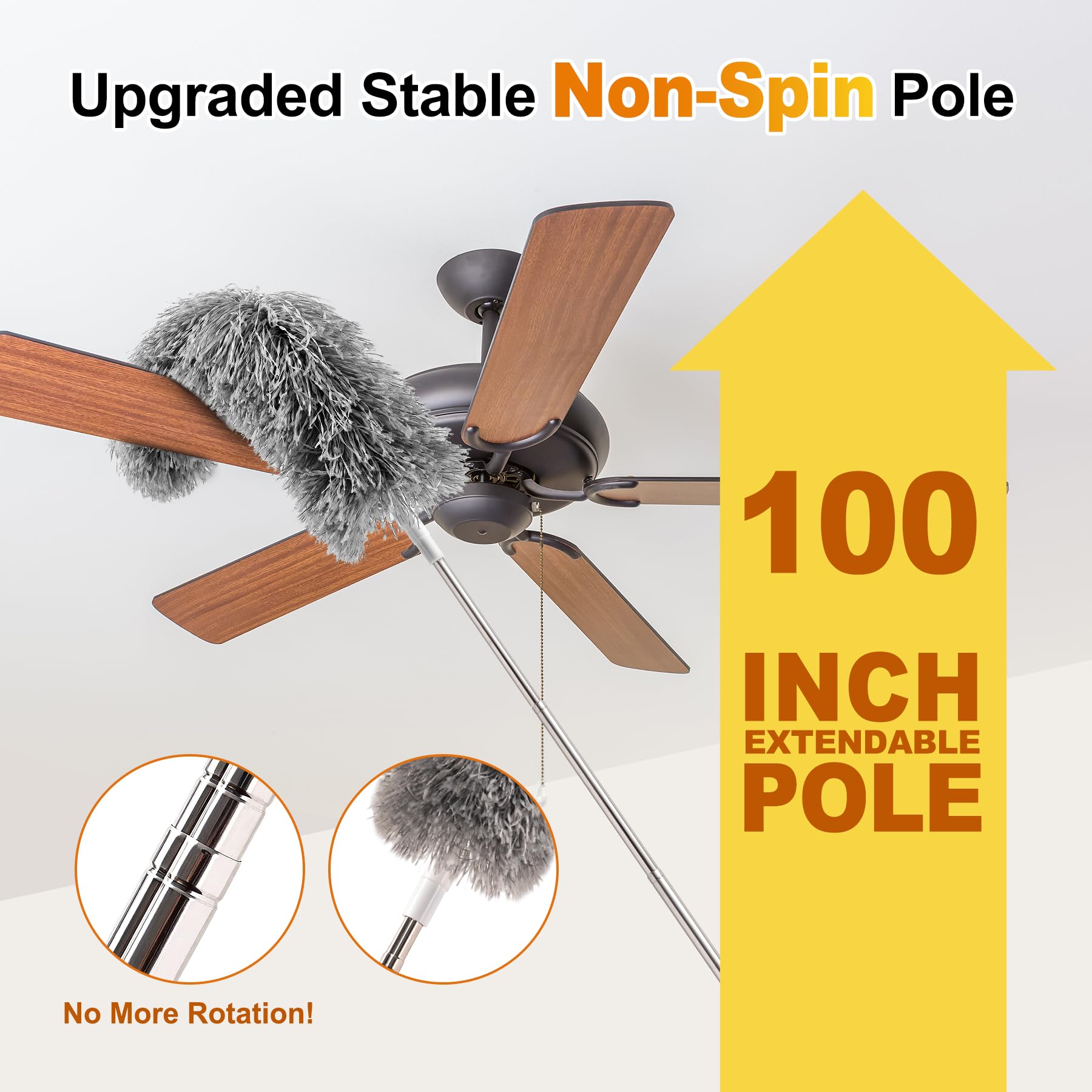 Tiumso Plumero de microfibra 5 en 1, plumero para limpieza, plumero con poste de extensión de 100 pulgadas, plumero de telaraña, plumero de microfibra para techos altos y ventiladores, persianas,