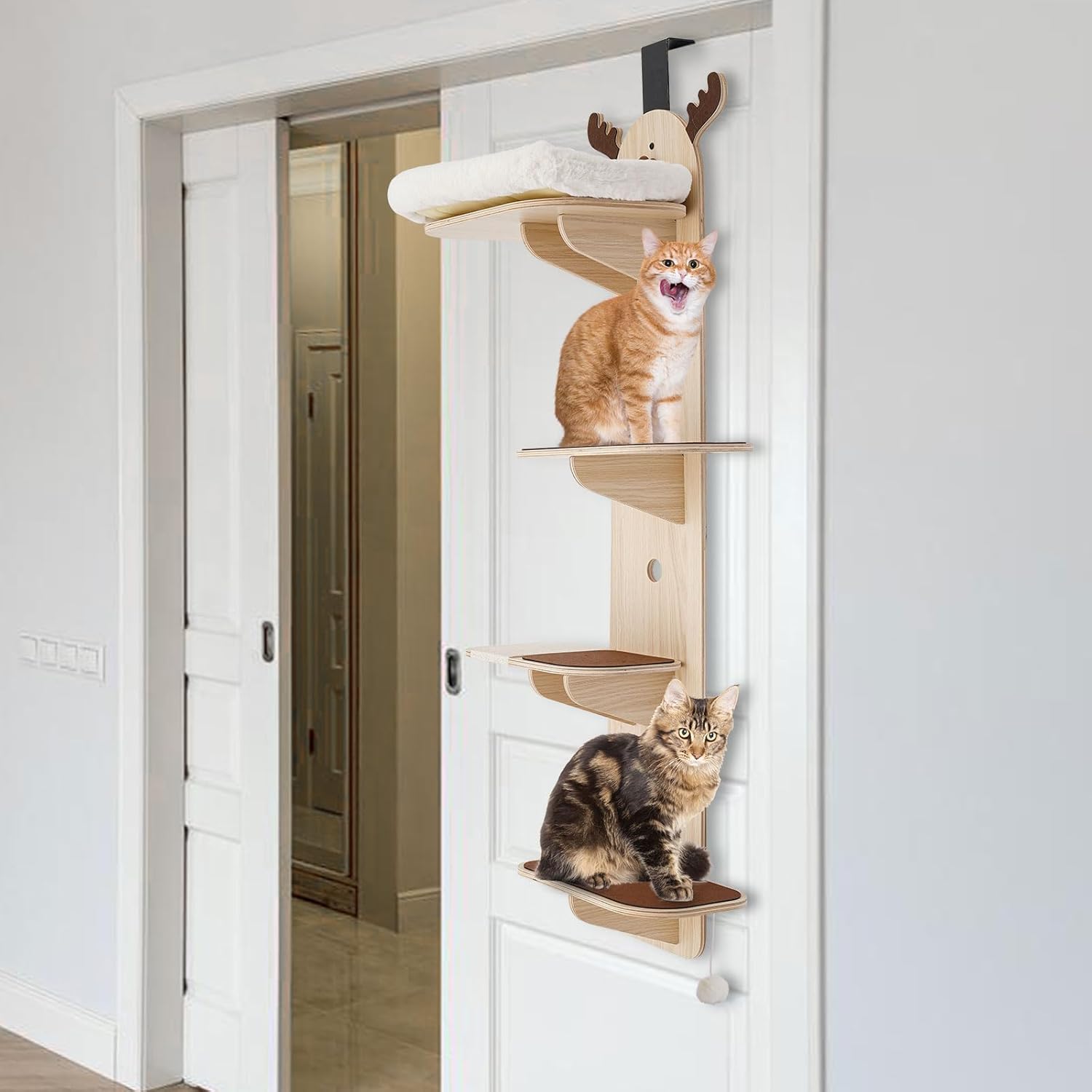 review 4-Tier Door Cat Tree for Indoor Cat, Door Hanging Cat Tree Vertical Cat Tree Tower with Cat Bed and Cat Scratching Post, Over Door Cat Climber for Small Medium Large Cats (Style 1, Solid)