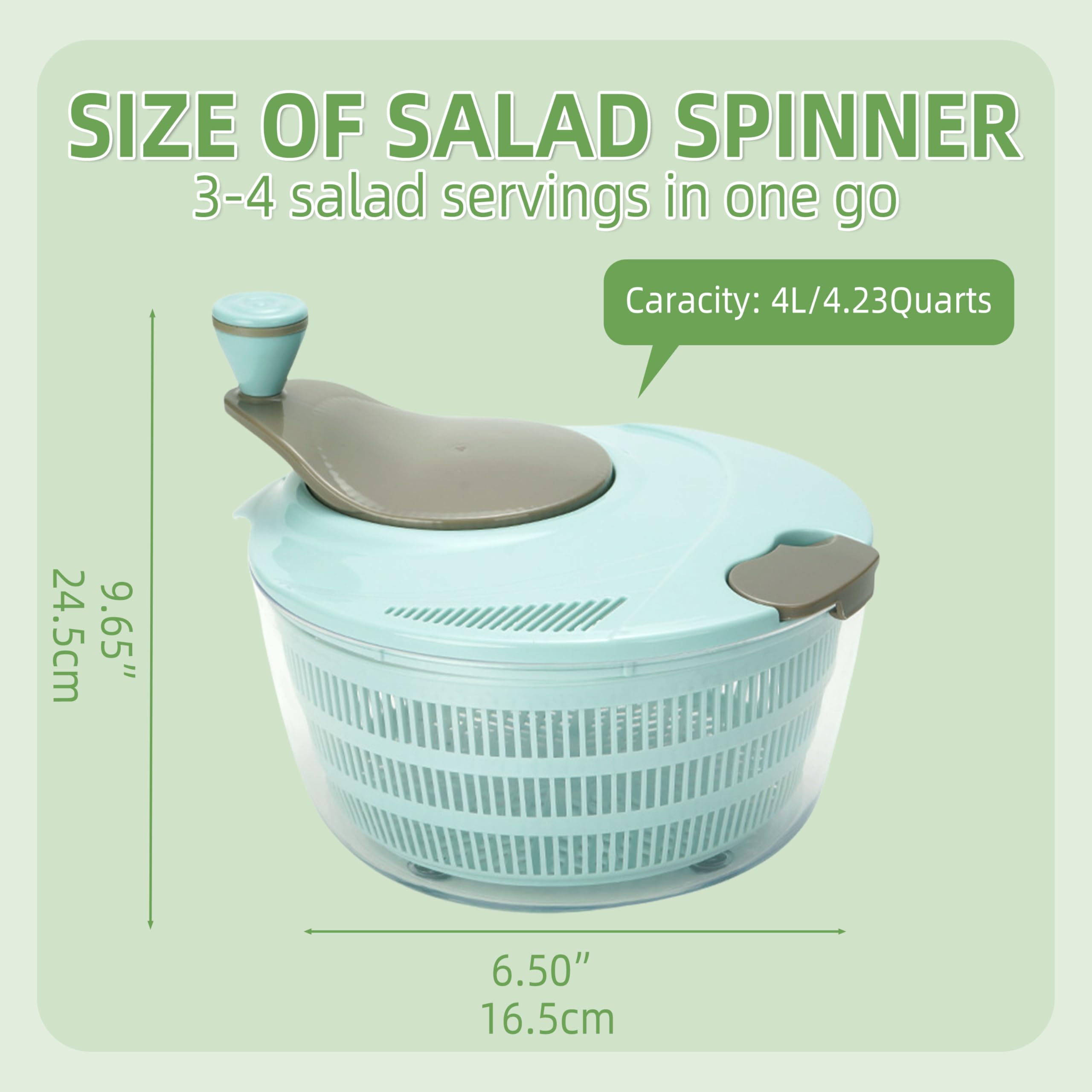 Centrifuga per insalata di grande capacità, da 4,24 litri, con doppi fori di drenaggio, spinner multiuso rapido e facile con ciotola, asciugatrice per insalata per lavare, centrifugare, scolare
