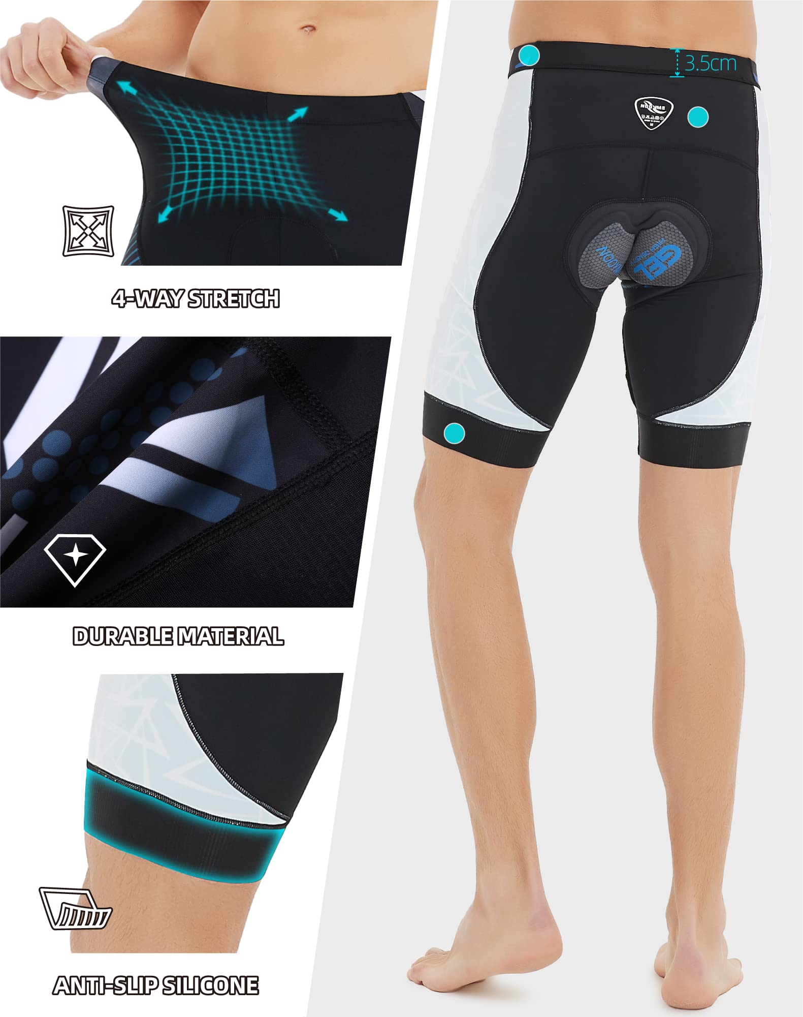 NOOYME Radlerhose Herren Fahrradhose Herren gepolstert 4D Elastische Radlerhose Herren mit Sitzpolster Atmungsaktive Leichte Radhose aus Polyamid und Spandex Fahrradhose Herren…