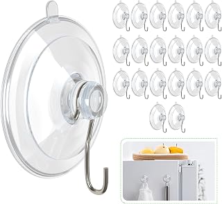 Hangerspace Suction Cup Hooks, 1.77 Inches Clear PVC Window Suction Cups with Hooks Removable Small Suction Cups for Shower Bathroom Kitchen Wall Window Glass Door 20 Pack