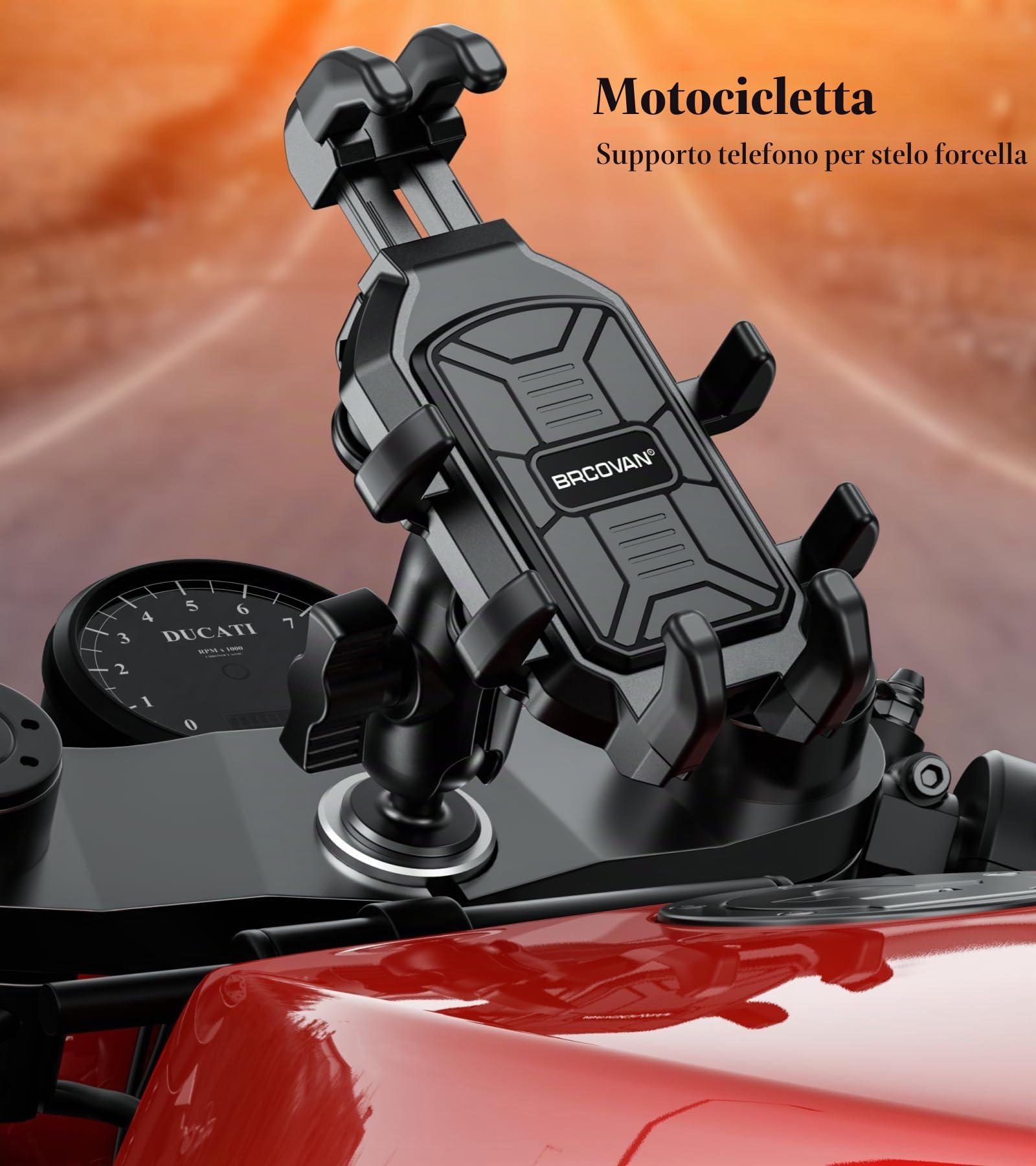 BRCOVAN Supporto per cellulare per manubrio della forcella della moto, con antivibrazioni, regolabile, resistente, adatto per tubi da 12 mm a 25,4 mm di diametro, compatibile con smartphone da 5,4 a