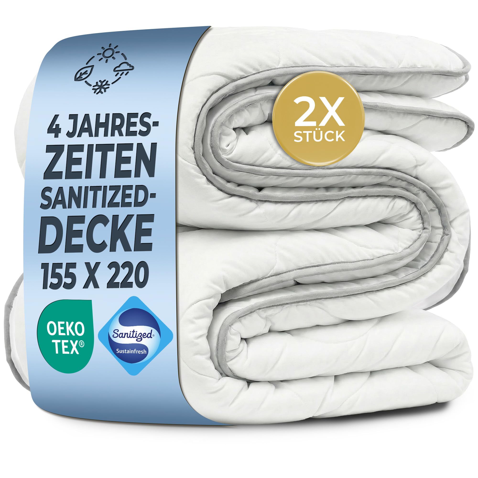 LILENO HOME 4 Jahreszeiten Bettdecke 155x220 | 2-in-1 Knopfsystem | Allergiker Decke 155x220 mit Sanitized Hygiene Funktion | Oeko-Tex Klasse 1 | 95 °C waschbar | Made in EU | Hotel Qualität