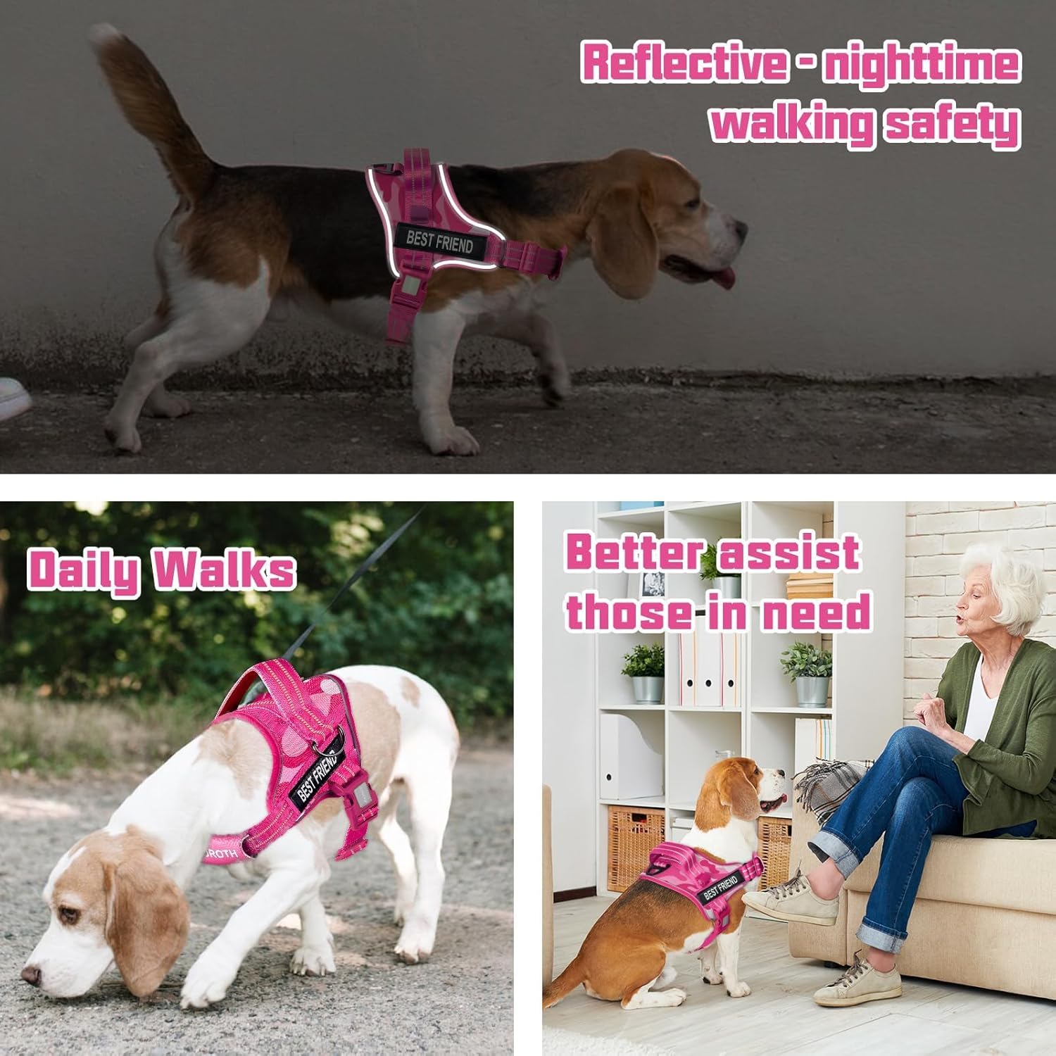 AUROTH Dog Harness and Leash Set, Soft Padded Service Dog Vest with 5.25FT Dog Leash, No Choke, Easy On Pet Vest, Adjustable Reflective No Pull Dog Harness for Large Dogs, Easy Walking and Training