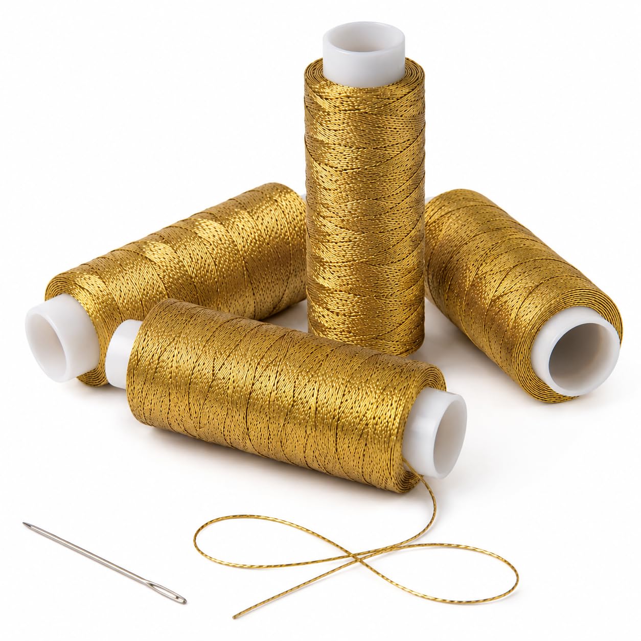 4 Pack Gold Metallic Sewing Thread - 200 m Each for Home Machine Sewing