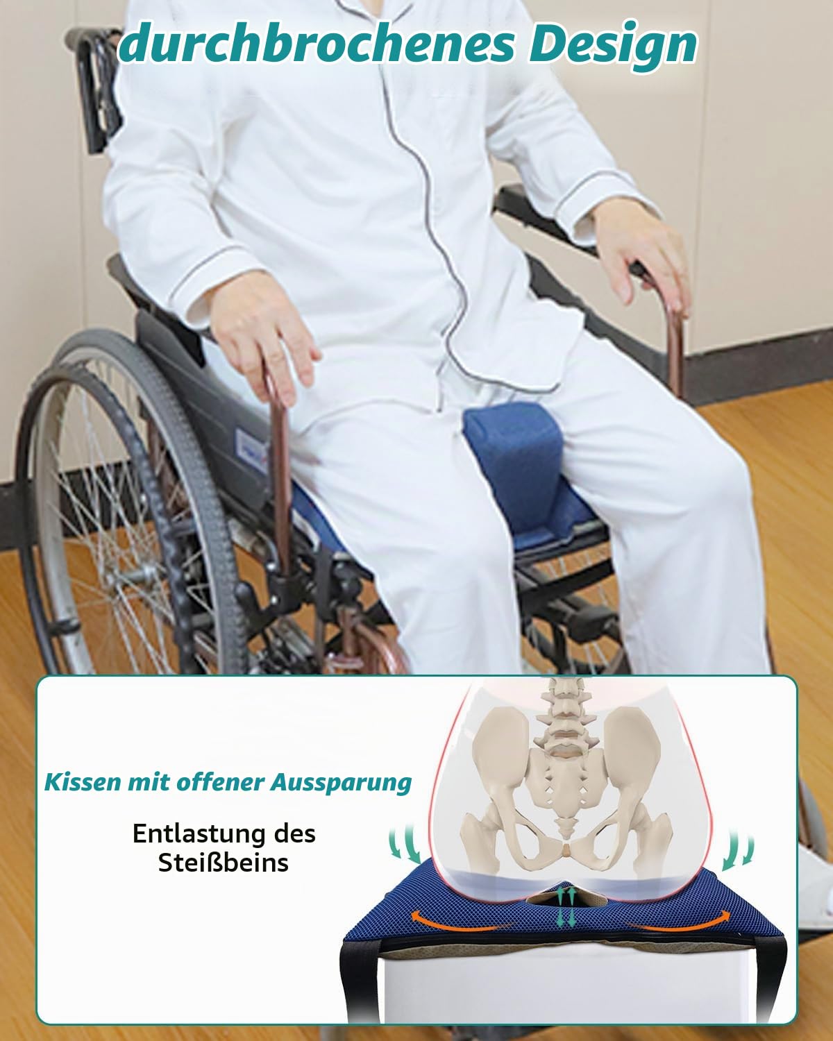Antidekubitus Sitzkissen für Rollstuhl mit Knaufkeil und Sicherheitsgurt – Entwickelt zur Druckentlastung, Abnehmbare Atmungsaktive Hülle, Gute Wahl für Rollstuhlnutzer die Unterstützung Suchen