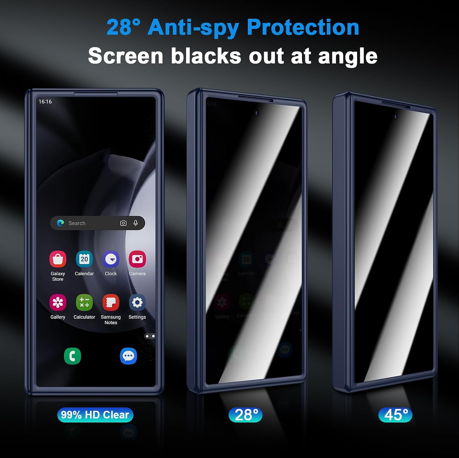 for Samsung Galaxy Z-Fold-6 Slim Case: with Hidden Kickstand & Privacy Screen Protector, [Wireless Charging] [Hinge Protection], Lightweight Phone Case Cover for Samsung ZFold 6 Dark Blue