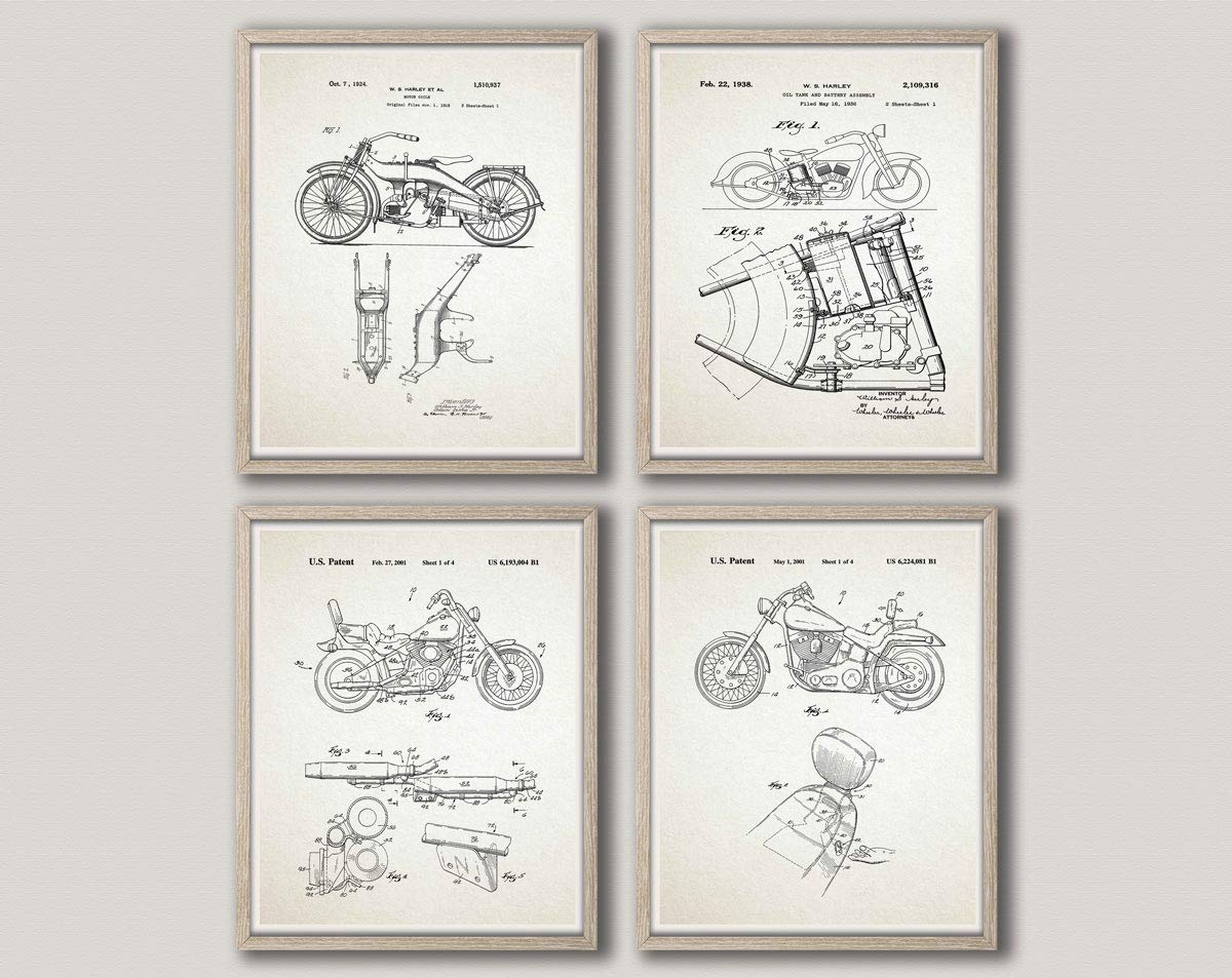 Poster Moto Harley Davidson Set de 4 Affiches Motorbike Decor 13x18cm Ivoire