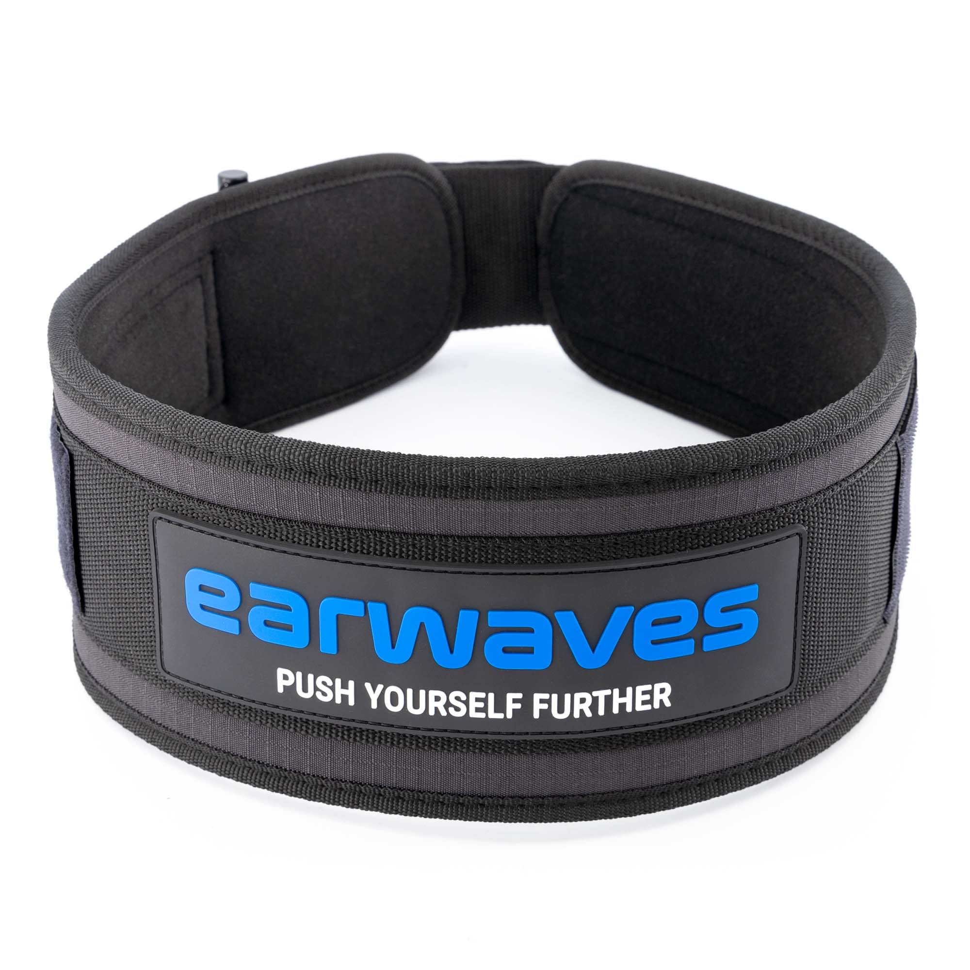 Earwaves ® ATLAS™ Belt I Cinturón halterofilia lumbar levantamiento de peso I Zona lumar ancha I Velcro largo I Hebilla cierre seguridad I Sentadillas, peso muerto I Espacio para parches
