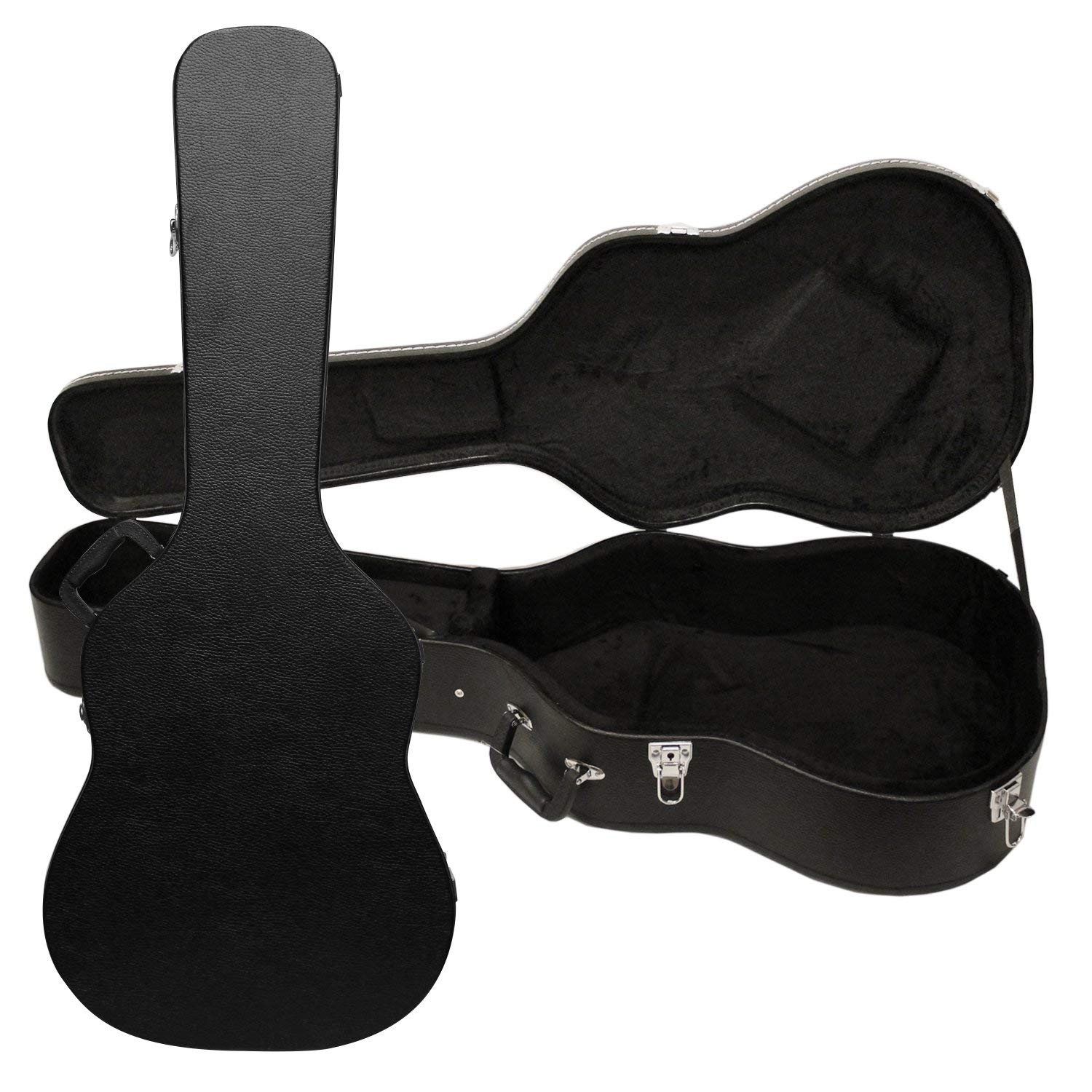 Mike Music 41" Acoustic Dreadnought Guitar Hardshell Carrying Case Microgroove Flat Guitar Case (40/41 inch guitar leather case, Black)