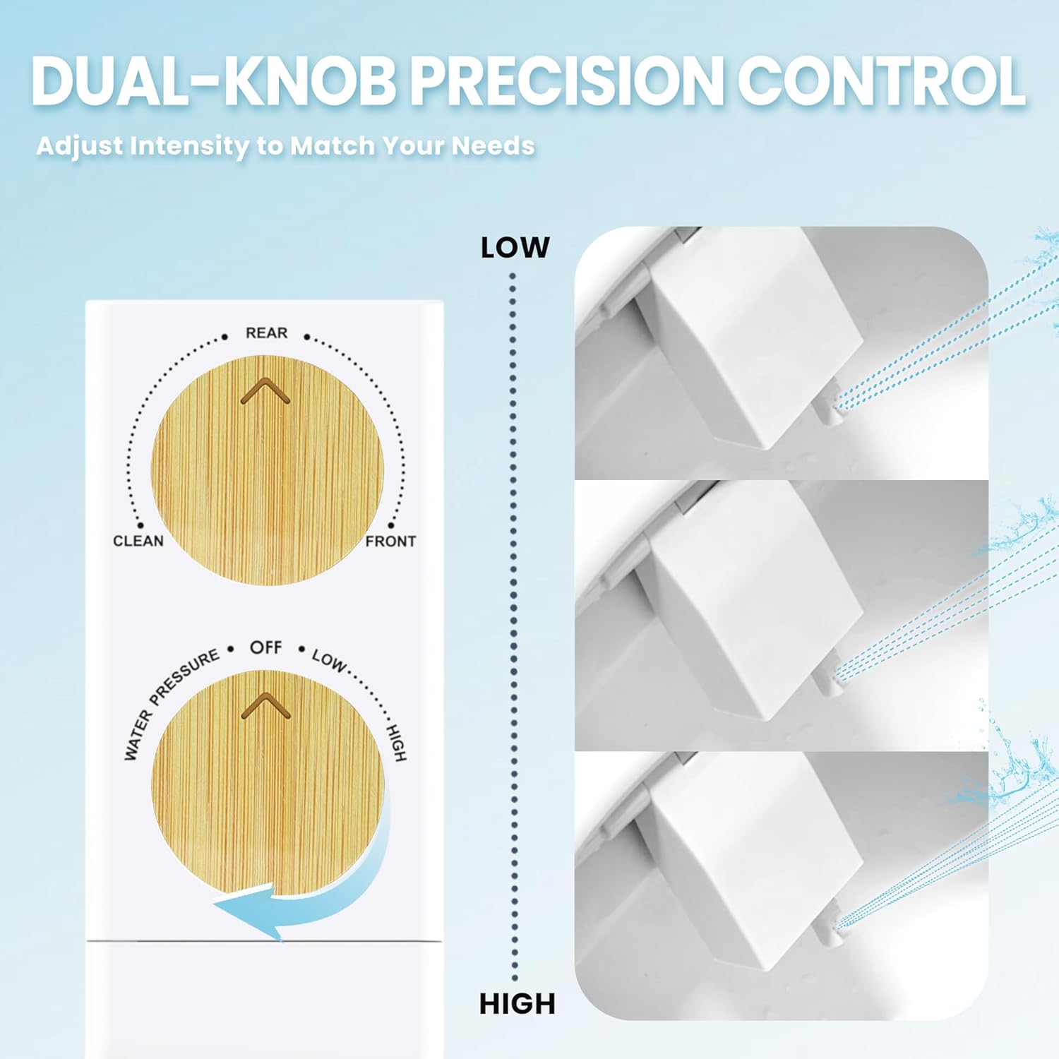 Toilet Bidet With Left/Right Side Reversible Design, Fresh Water, Non-Electric, Toilet Bidet Attachment, Right/Left Hand Side with Dual Nozzle, Self-Clean, Easy to Install (Bamboo Knob)