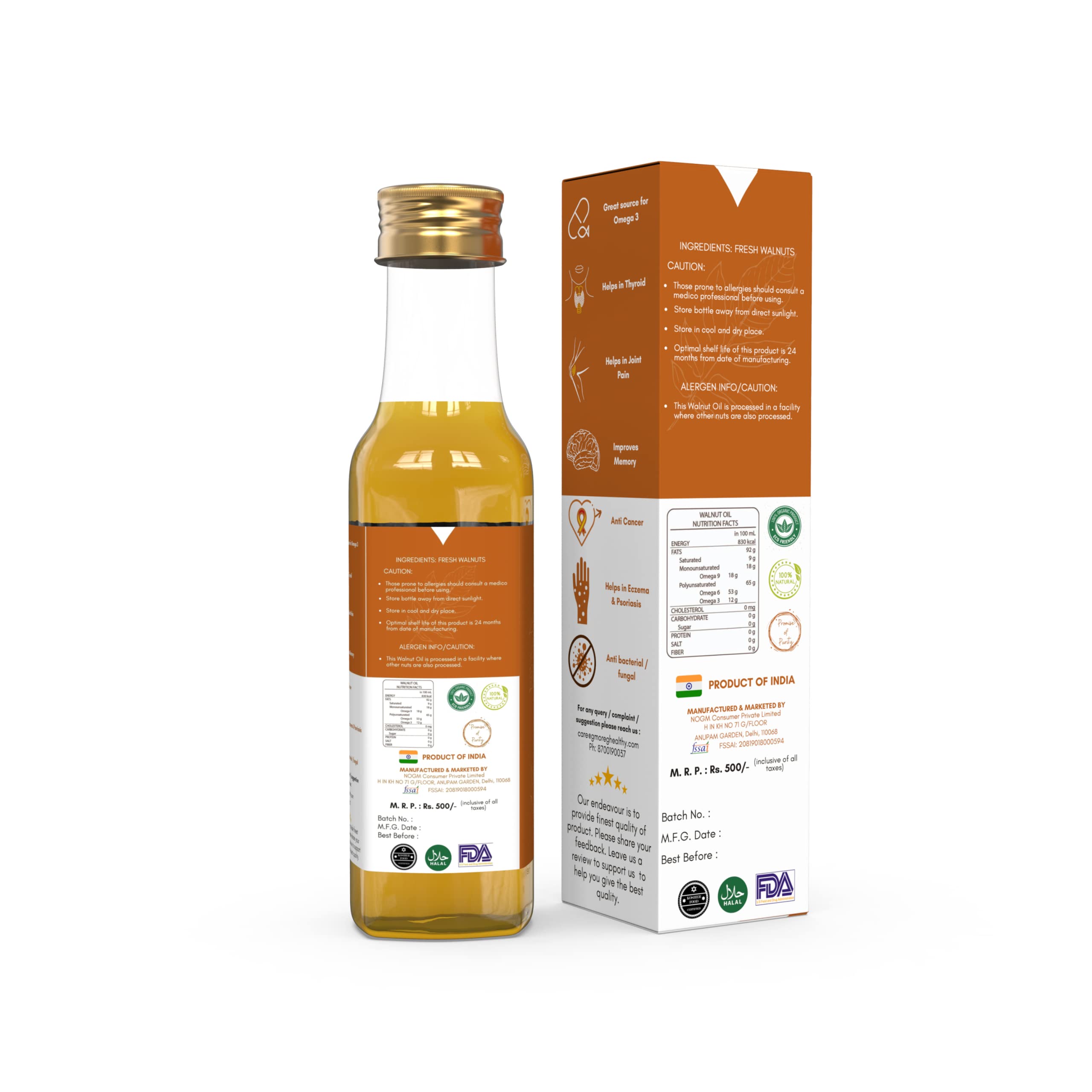 Gmore - Cold Pressed - Extra Virgin - Walnut Oil/Akhrot Tel - 100% Pure & Natural (100ml) - Image 2 thumbnail