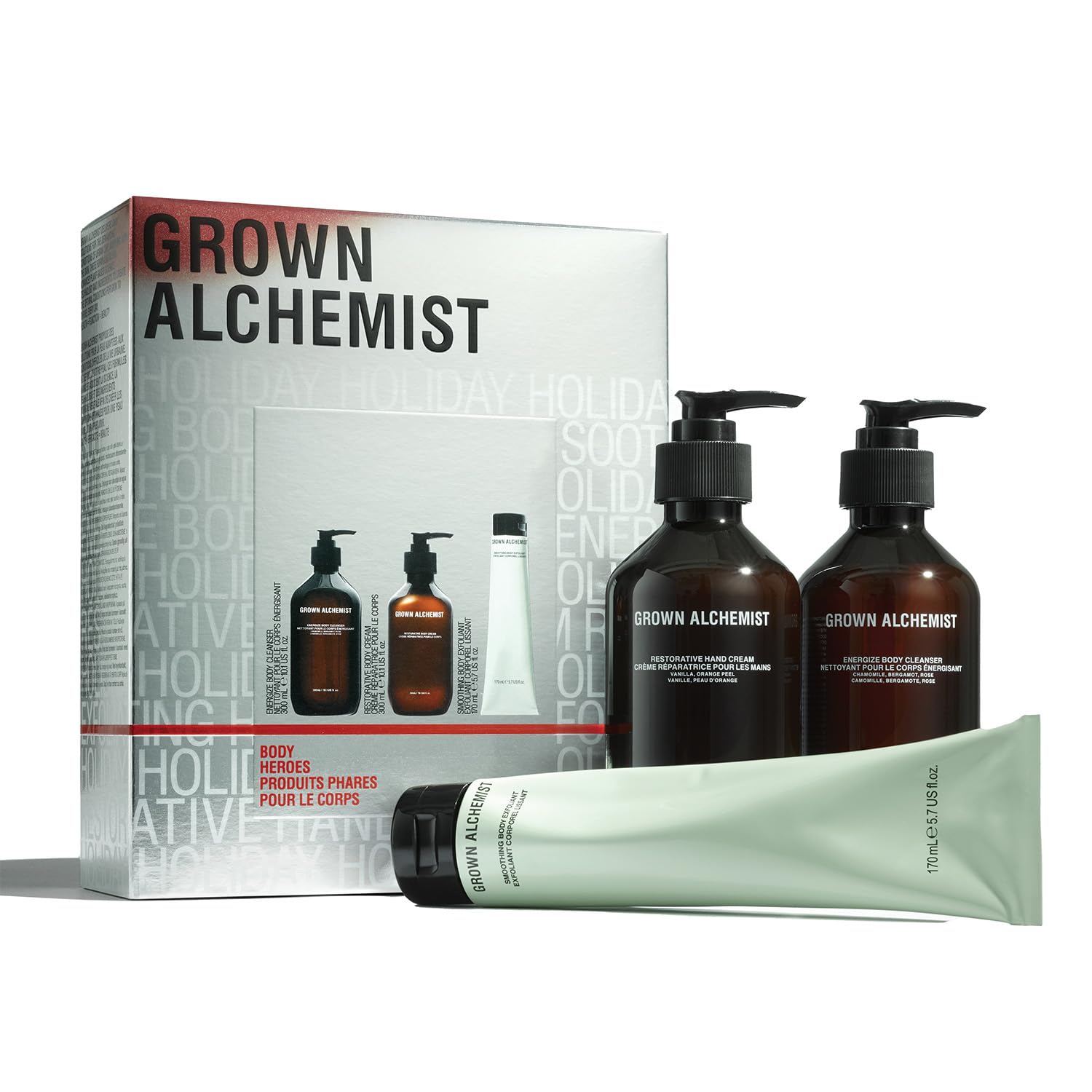 Grown Alchemist Body Heroes Holiday Gift Set, Body Cleanser, Smoothing Exfoliant and Hydrating Cream, Natural Moisturiser