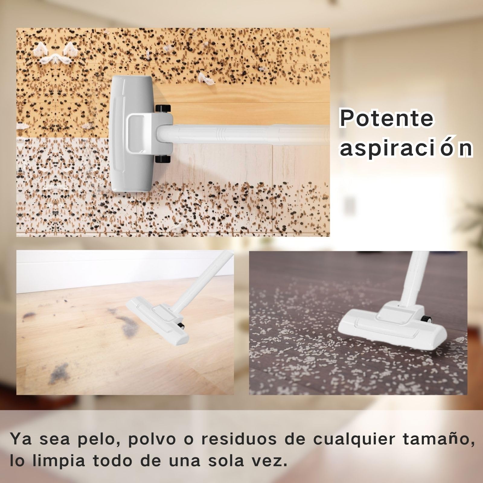 Aspiradora sin Cable, Aspiradora Potente, Escoba Eléctrica Especializada para Suelos, Alfombras y Eliminación de Pelo de Mascotas, Silencioso y Ligero, Blanco