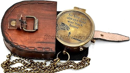 Miniatura 6 de So You Can - Brújula de bolsillo con hebilla, bolsa de cuero de regreso a casa, cadena antigua grabada de latón para campamento para supervivencia,