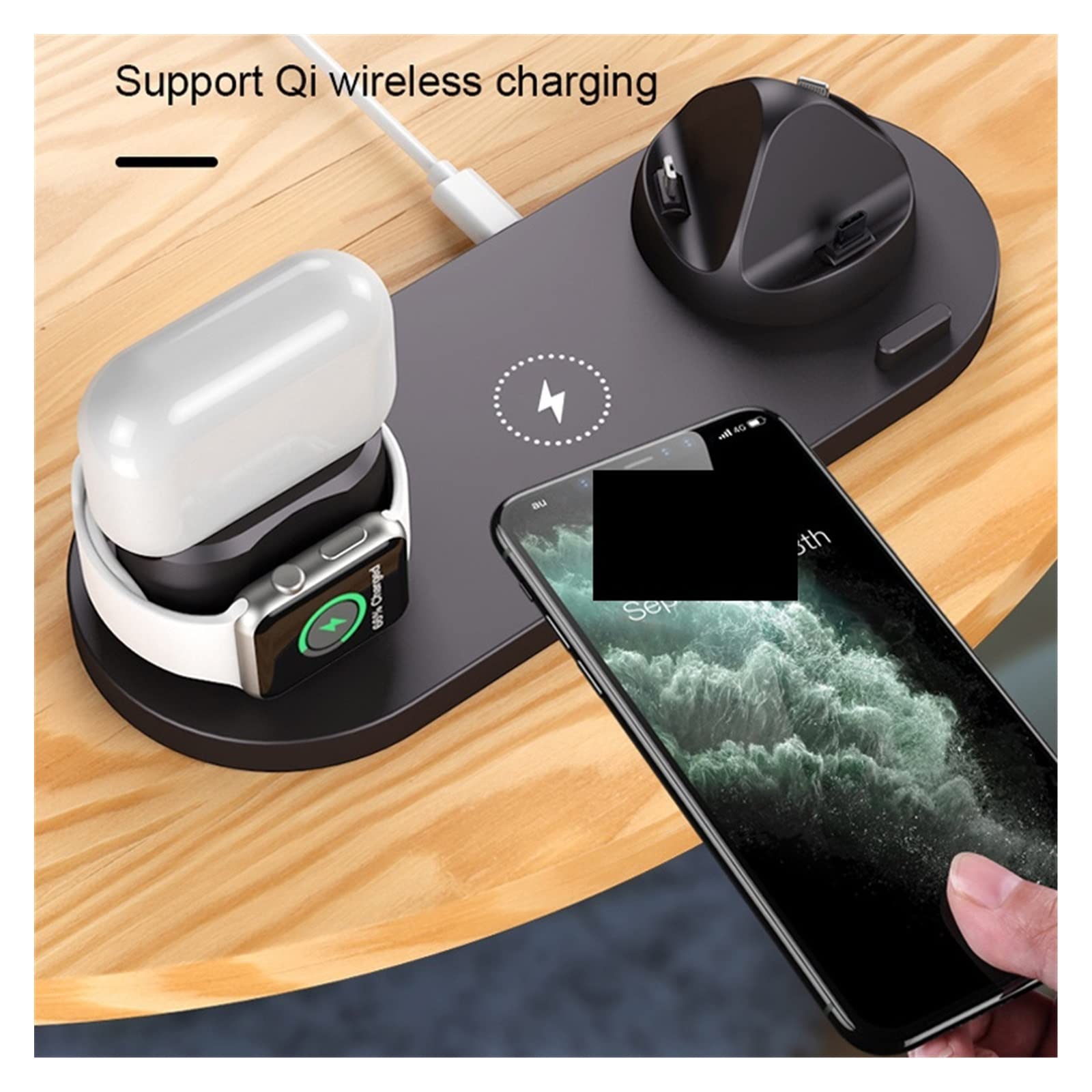 Chargeur sans Fil 10 en 1 Chargeur sans Fil Rapide Station d'accueil de Charge for écouteur de Montre de téléphone(Black with Plug)