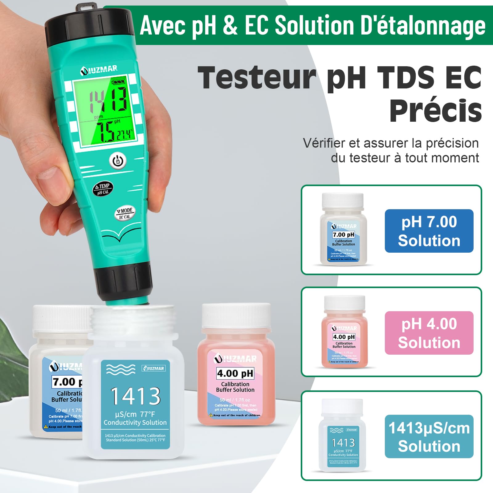 UIUZMAR pH Mètre for Hydroponics Moniteur EC pH Testeur pH PPM Pour Système Hydroponique Mesure Simultanee du pH EC TDS Temperature Pour Installation Dwc Réservoir Hydro, Jardin Aeroponique