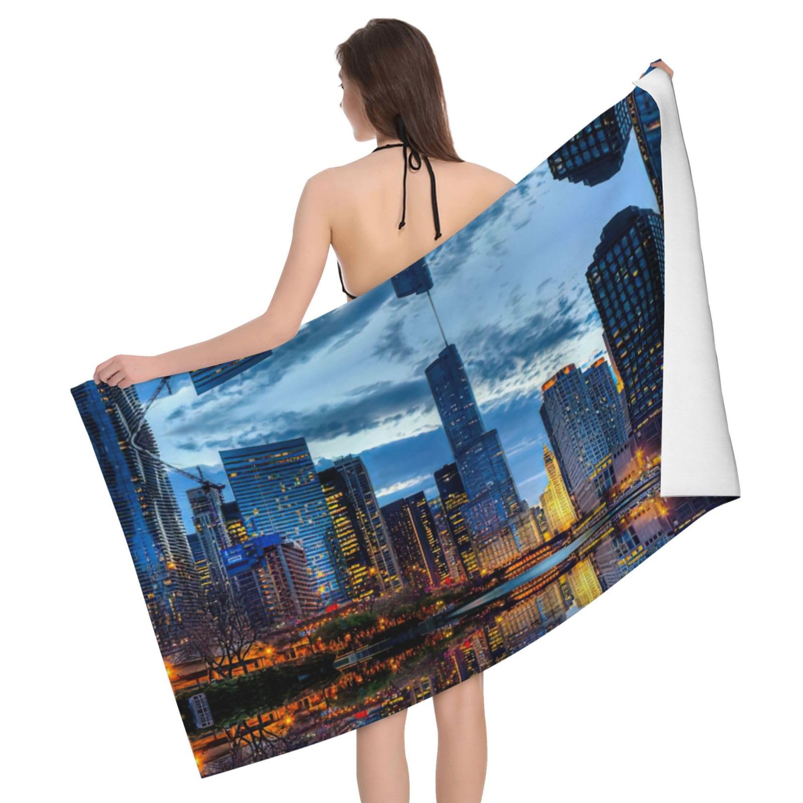Serviette de plage séchage rapide sans sable motif Chicago Illinois