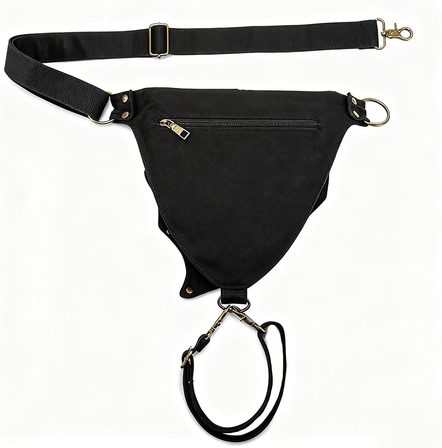 Crossbody Belt Bag Fanny Pack for Women with Detachable Thigh Strap, Adjustable Hip–Waist Utility Pouch, Secure Zipper Pockets, Festival & Everyday Wear, Renaissance Style (Black)