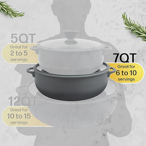 Miniatura 5 de Nativo Caldero de cerámica antiadherente no tóxico (horno holandés) con tapa de vidrio, soporte para cucharas, protectores de mango de silicona y